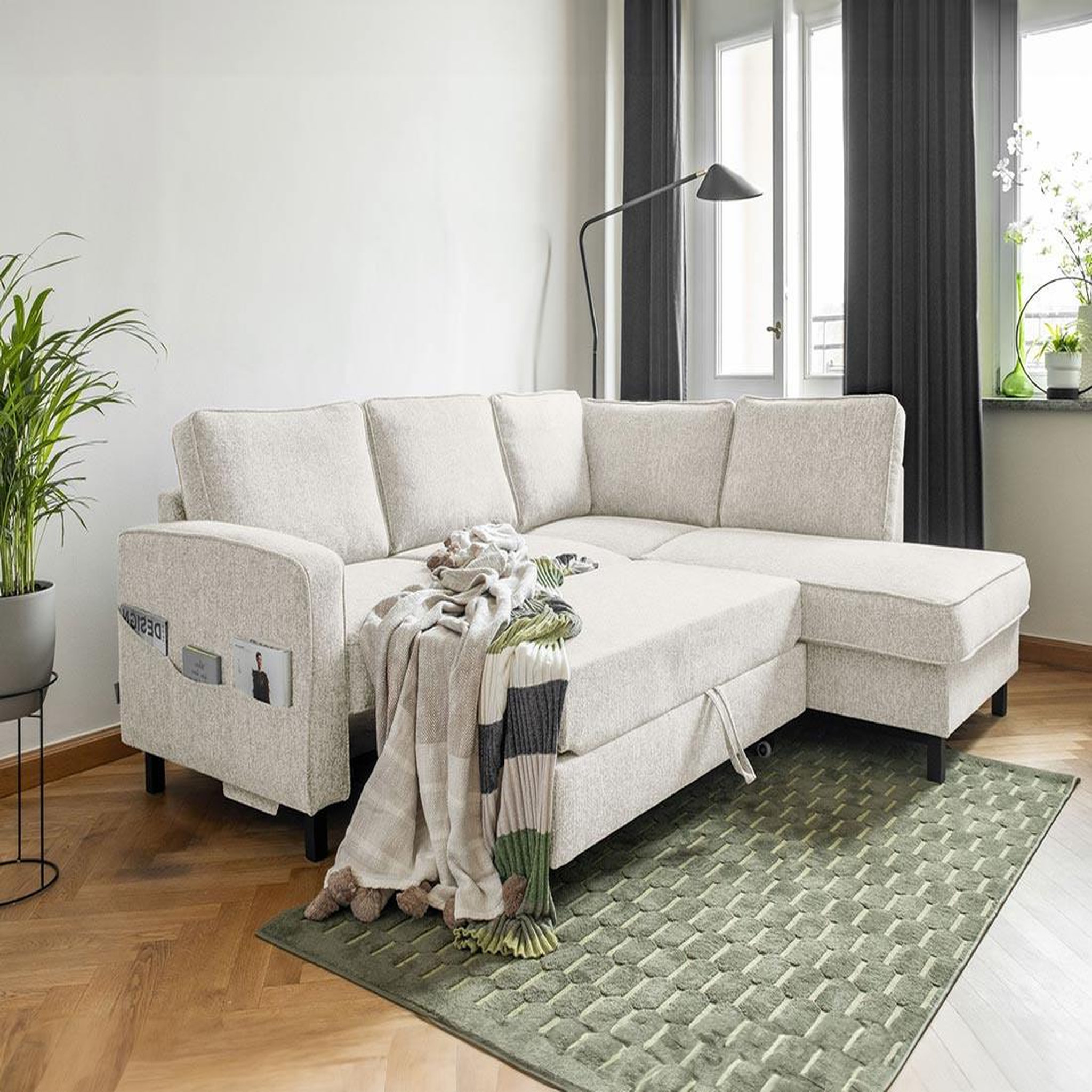 Voir la diapositive 3 : BEST MOBILIER Molly - canapé d'angle droit 5 places convertible en tissu