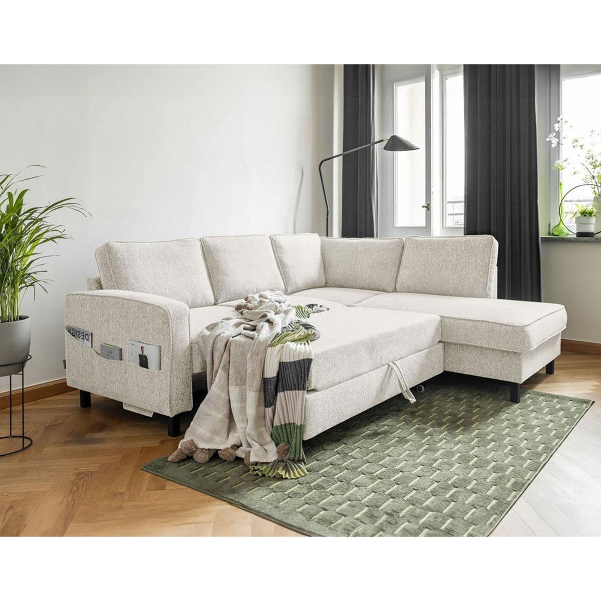 BEST MOBILIER Molly - canapé d'angle droit 5 places convertible en tissu