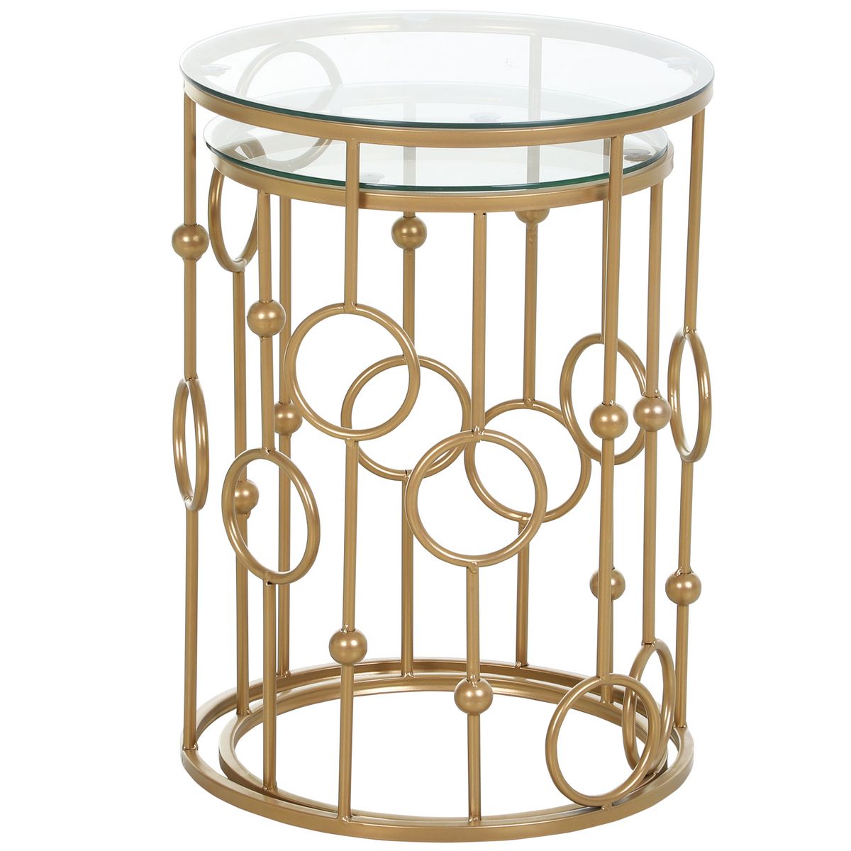 HOMCOM Tables gigognes lot de 2 tables basses rondes design style art déco Ø 41 et Ø 36 cm métal doré verre trempé 5 mm