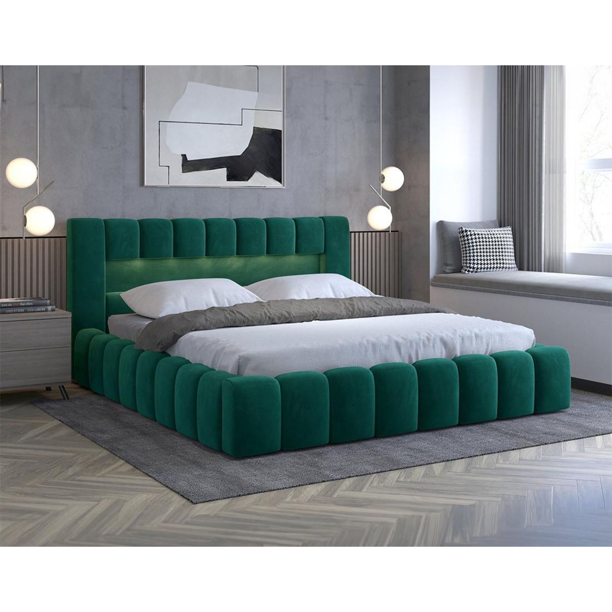 BEST MOBILIER Cleo - lit coffre avec led - 140x200 cm - sommier inclus - en velours