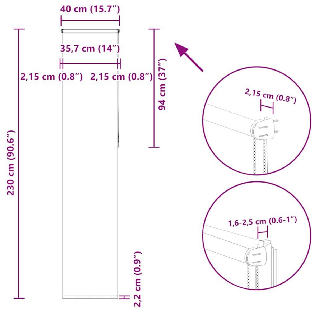 VIDAXL Store enrouleur occultant rouge largeur du tissu 35,7 cm
