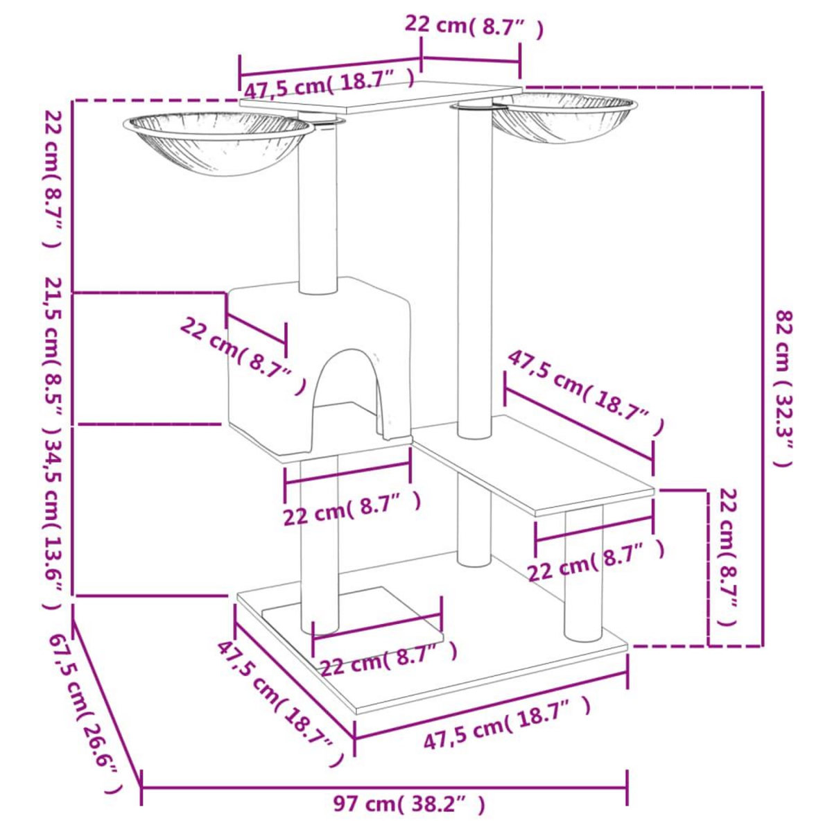 VIDAXL Arbre a chat avec griffoirs gris fonce 82 cm