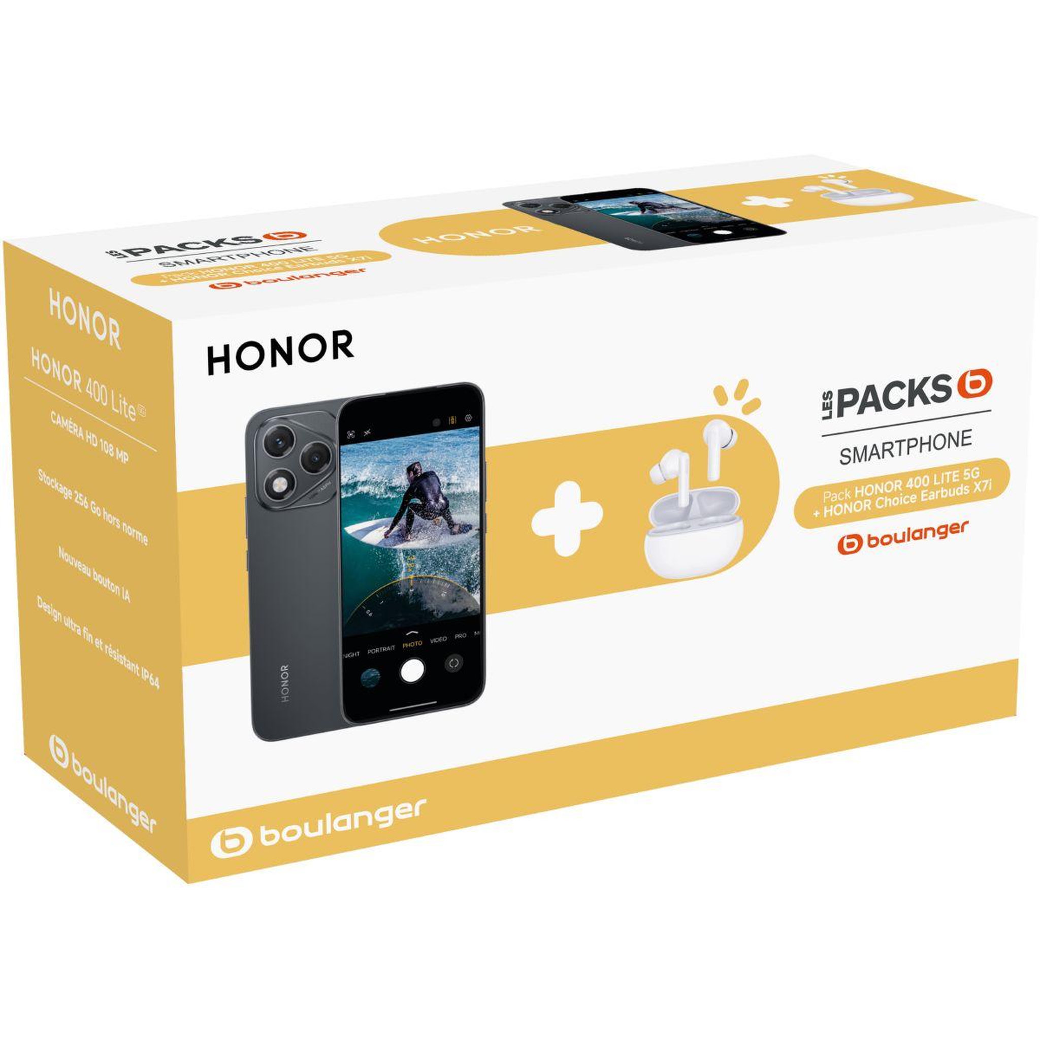 Voir la diapositive 2 : HONOR Smartphone Pack 400 Lite Noir 256Go + Buds Choice X7i