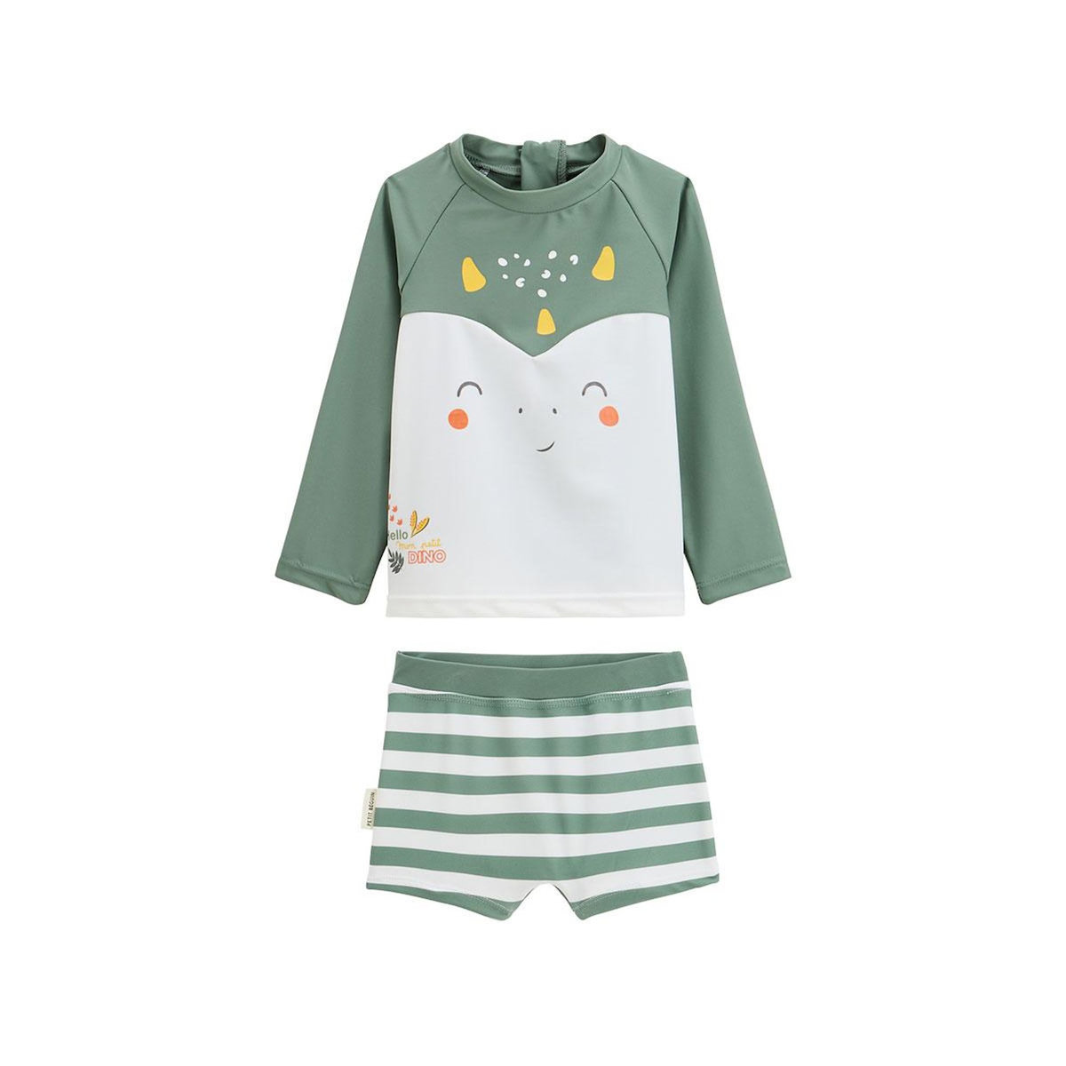 Petit Béguin Maillot de bain bébé 2 pièces t-shirt de protection UV et boxer Hello Dino