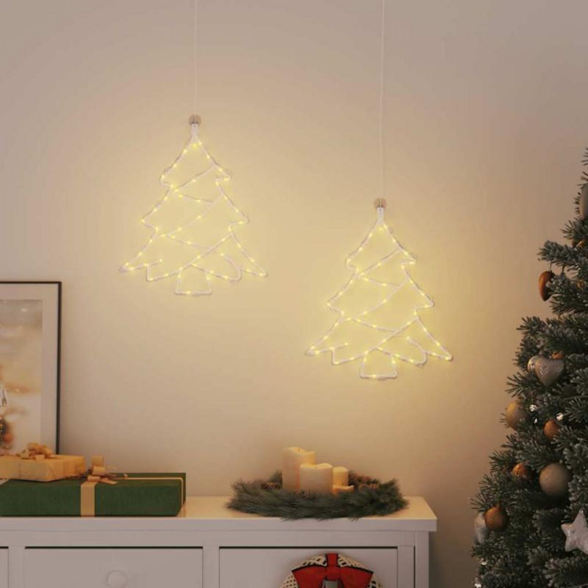 VIDAXL Lumières de Noël silhouette d arbre de Noël 2 pcs 50 LED