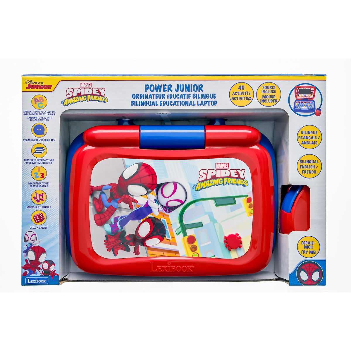 Lexibook Spidey ordinateur portable éducatif parlant bilingue – 40 activités en français et anglais