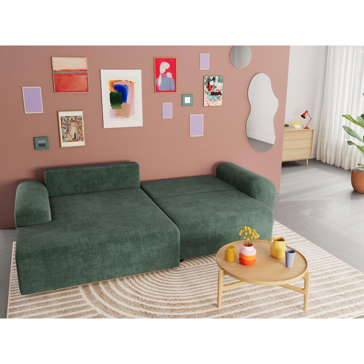 BEST MOBILIER Rebecca - canapé d'angle gauche 4 places convertible avec coffre en velours texturé