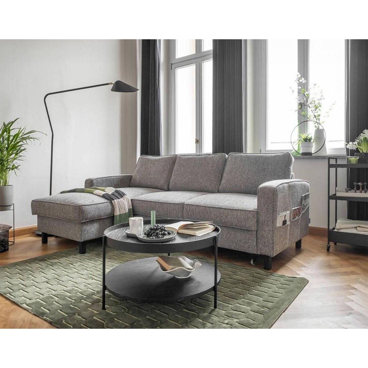 BEST MOBILIER Molly - canapé d'angle gauche 4 places convertible avec coffre en tissu