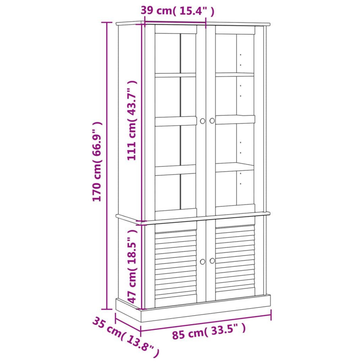 VIDAXL Vitrine en verre VIGO blanc 85x35x170 cm bois massif de pin