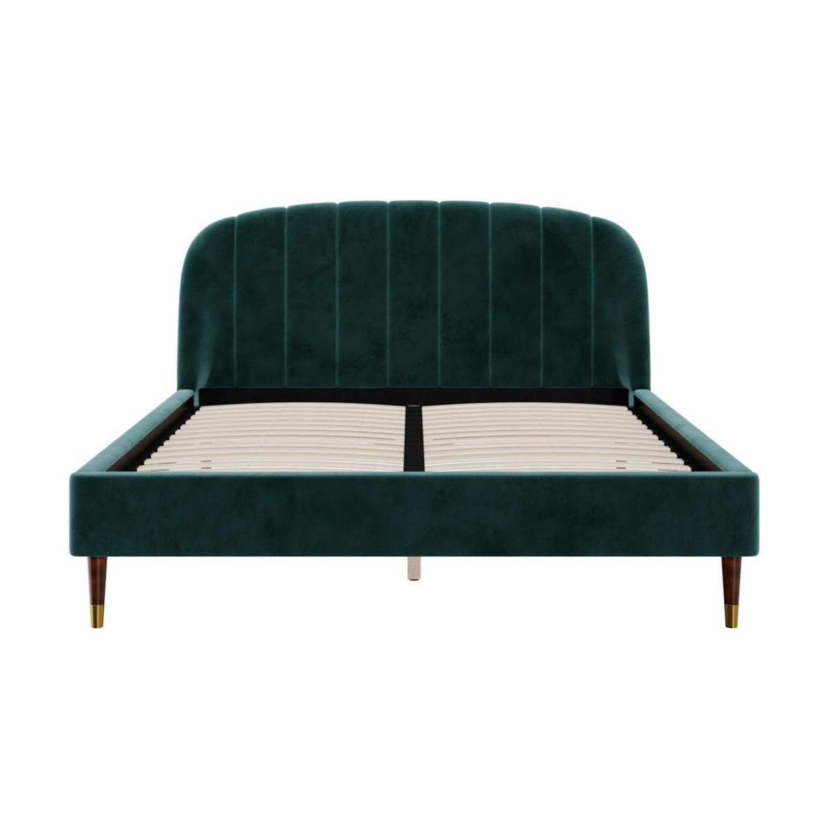 Rendez vous déco Lit double 140x190 cm en velours vert et pieds doré - Gala