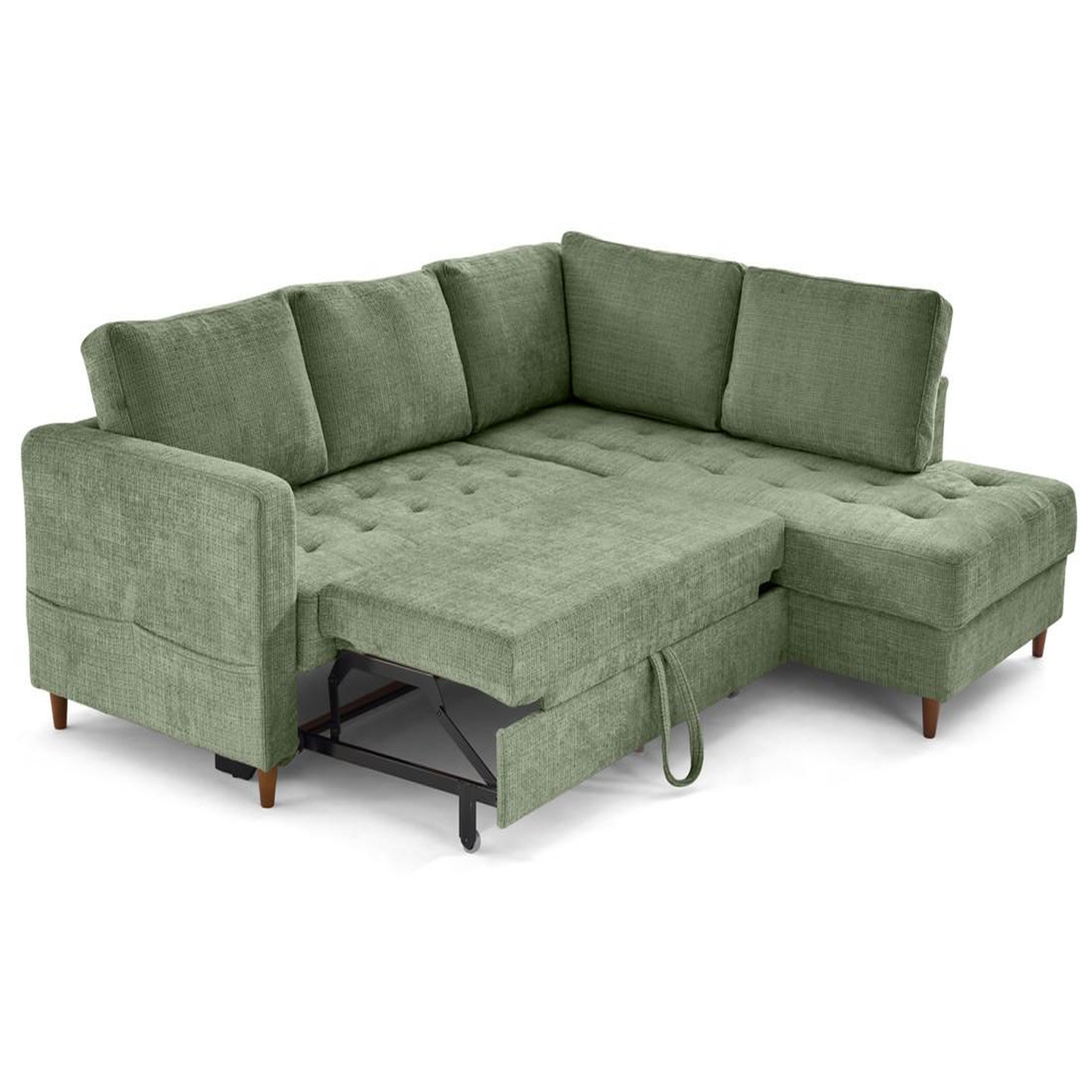Voir la diapositive 2 : LISA DESIGN Anna - canapé d'angle droit 5 places convertible en velours texturé