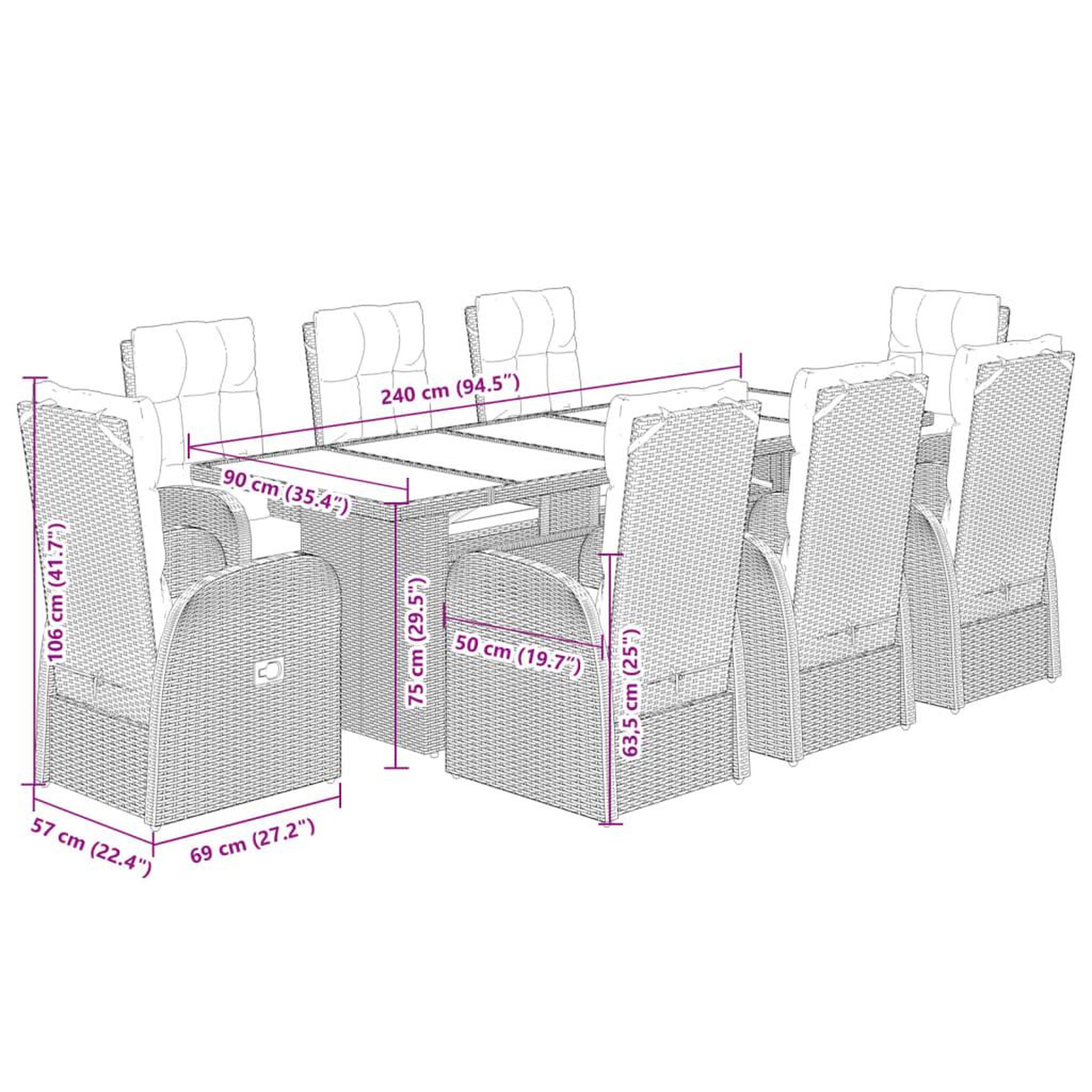 Voir la diapositive 6 : VIDAXL Ensemble a manger de jardin 9pcs coussins noir resine tressee