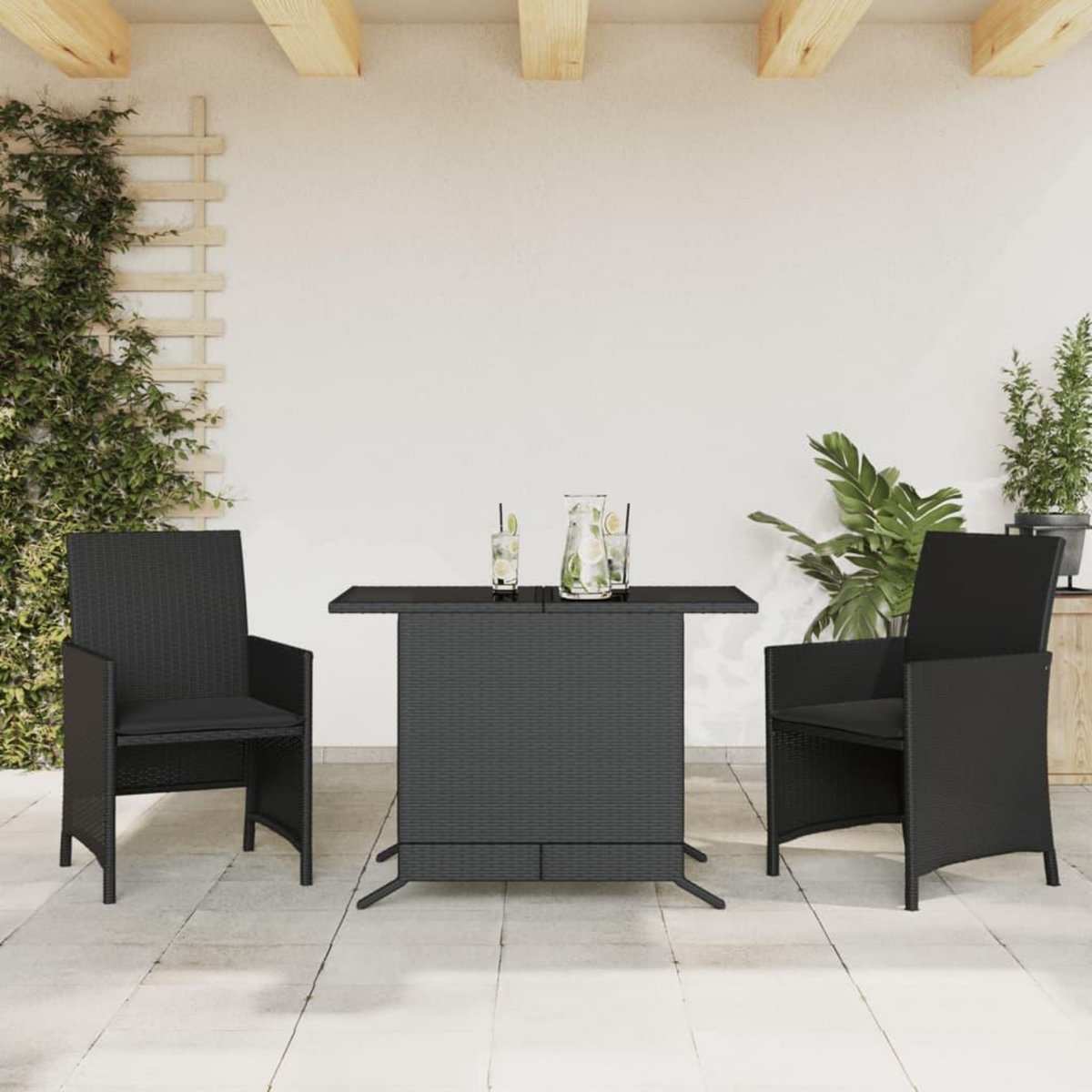 VIDAXL Ensemble de bistro 3 pcs avec coussins noir resine tressee