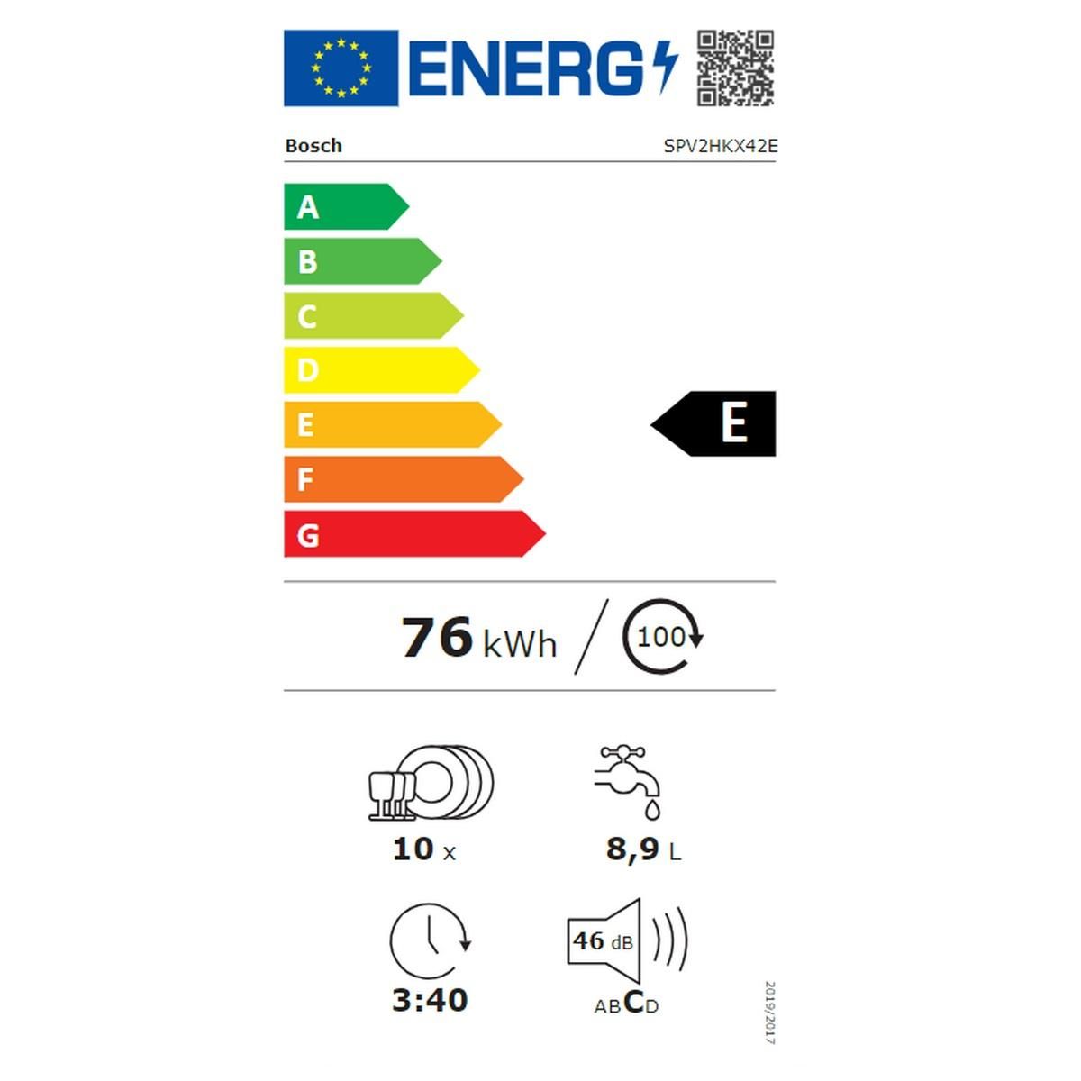 BOSCH Lave-vaisselle 45cm 10 couverts 46db tout intégrable - SPV2HKX42E