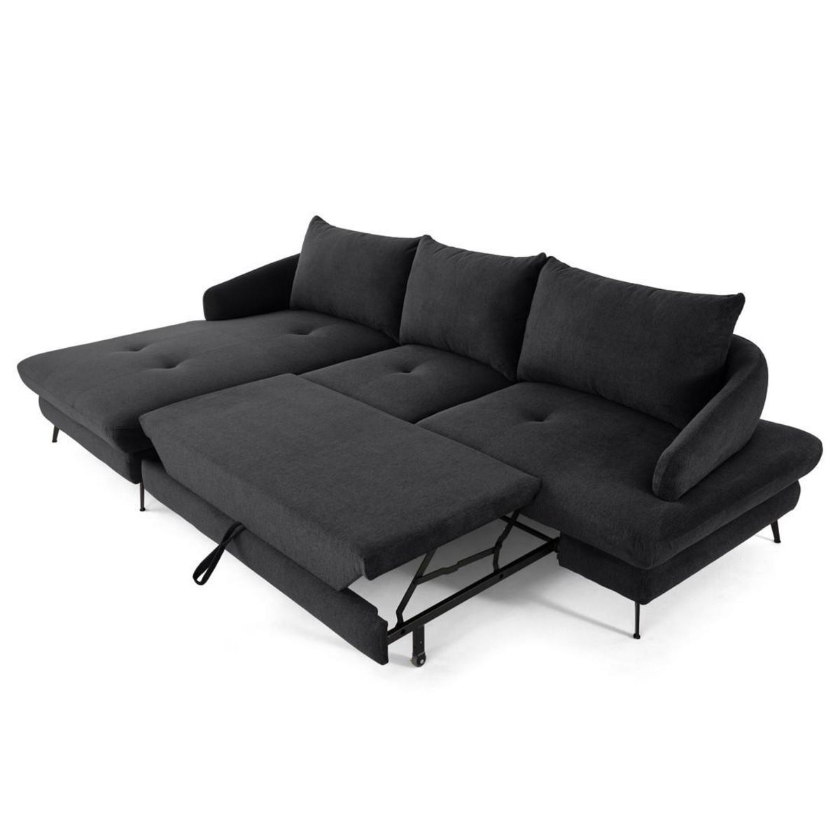 LISA DESIGN Ninon - canapé d'angle gauche 4 places convertible avec coffre en tissu texturé