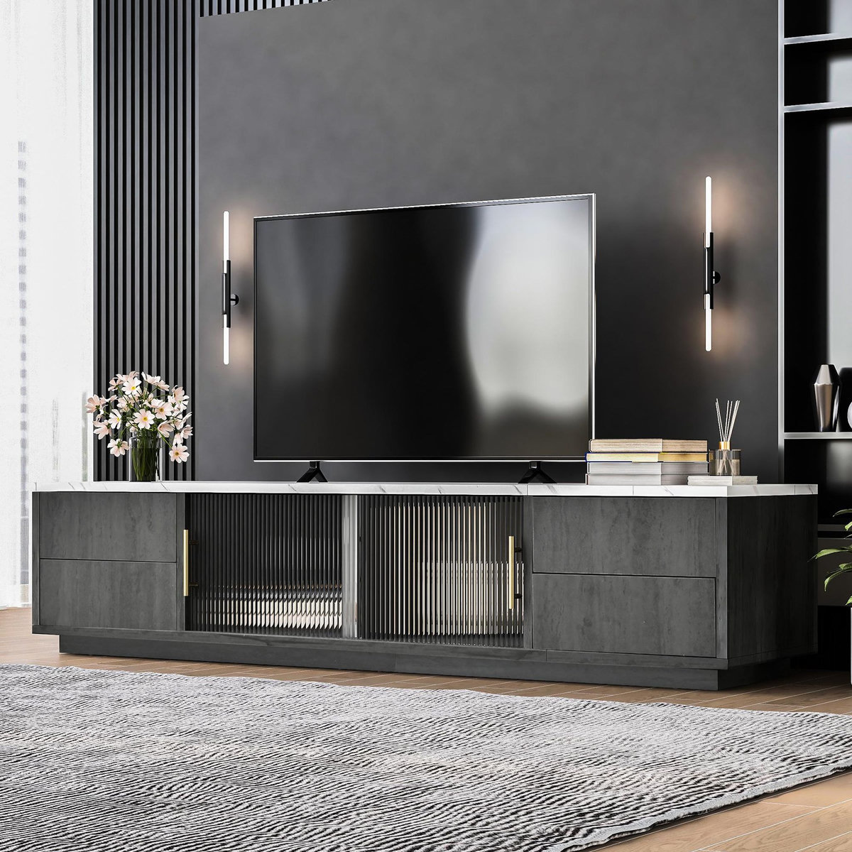 MERAX Meuble tv gris 160 cm mdf