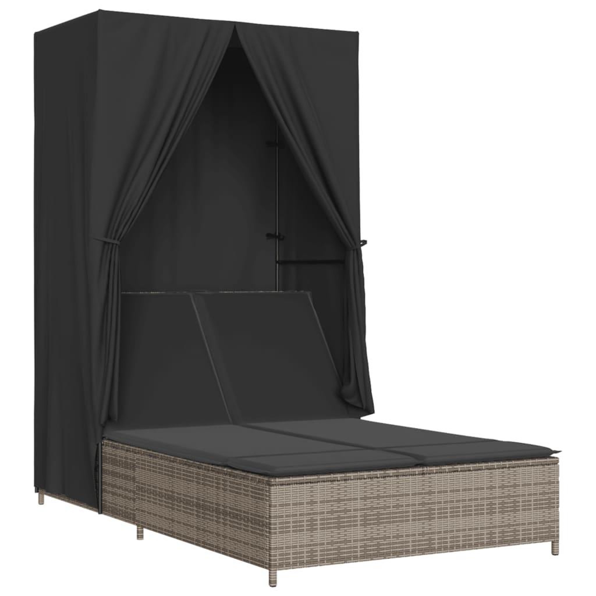 Voir la diapositive 2 : VIDAXL Chaise longue double avec toit et rideaux gris resine tressee