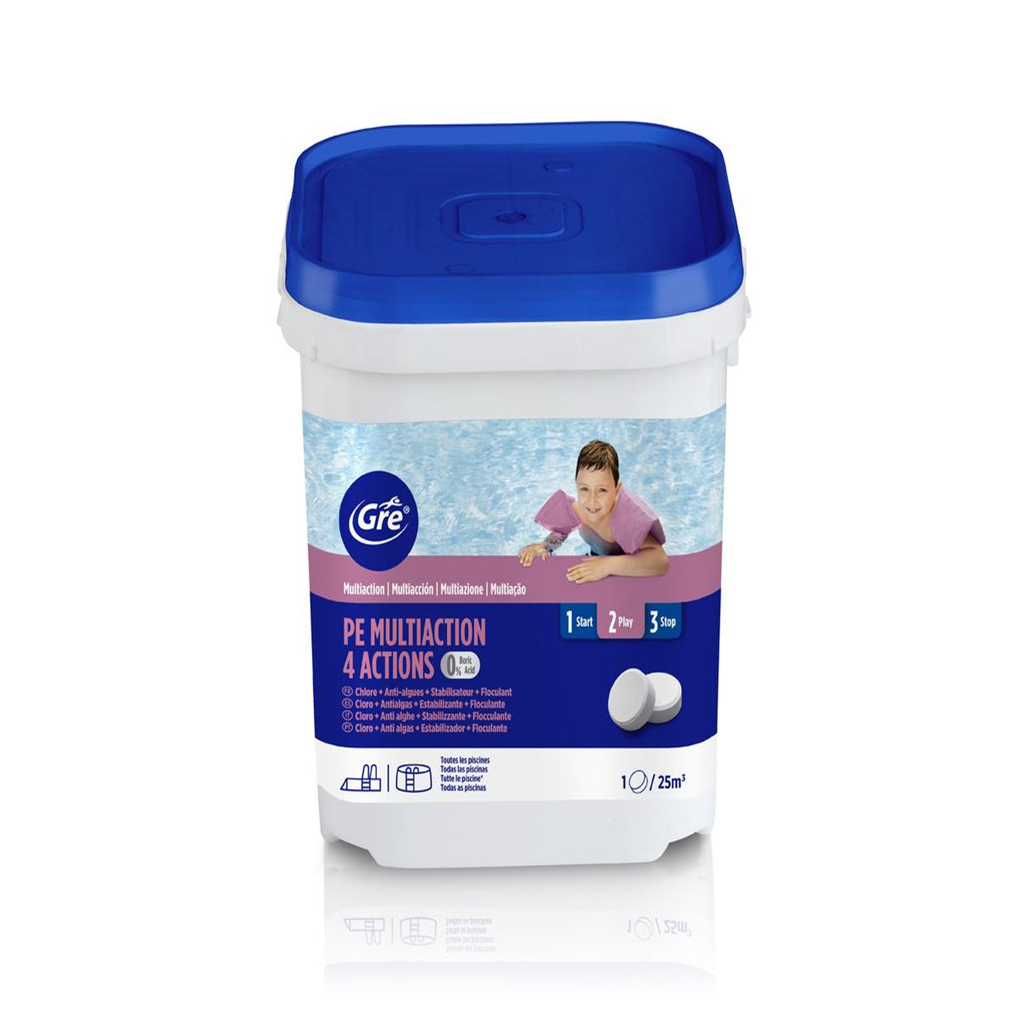 Voir la diapositive 2 : GRE Chlore 4 actions sans acide borique 5 kg - gré