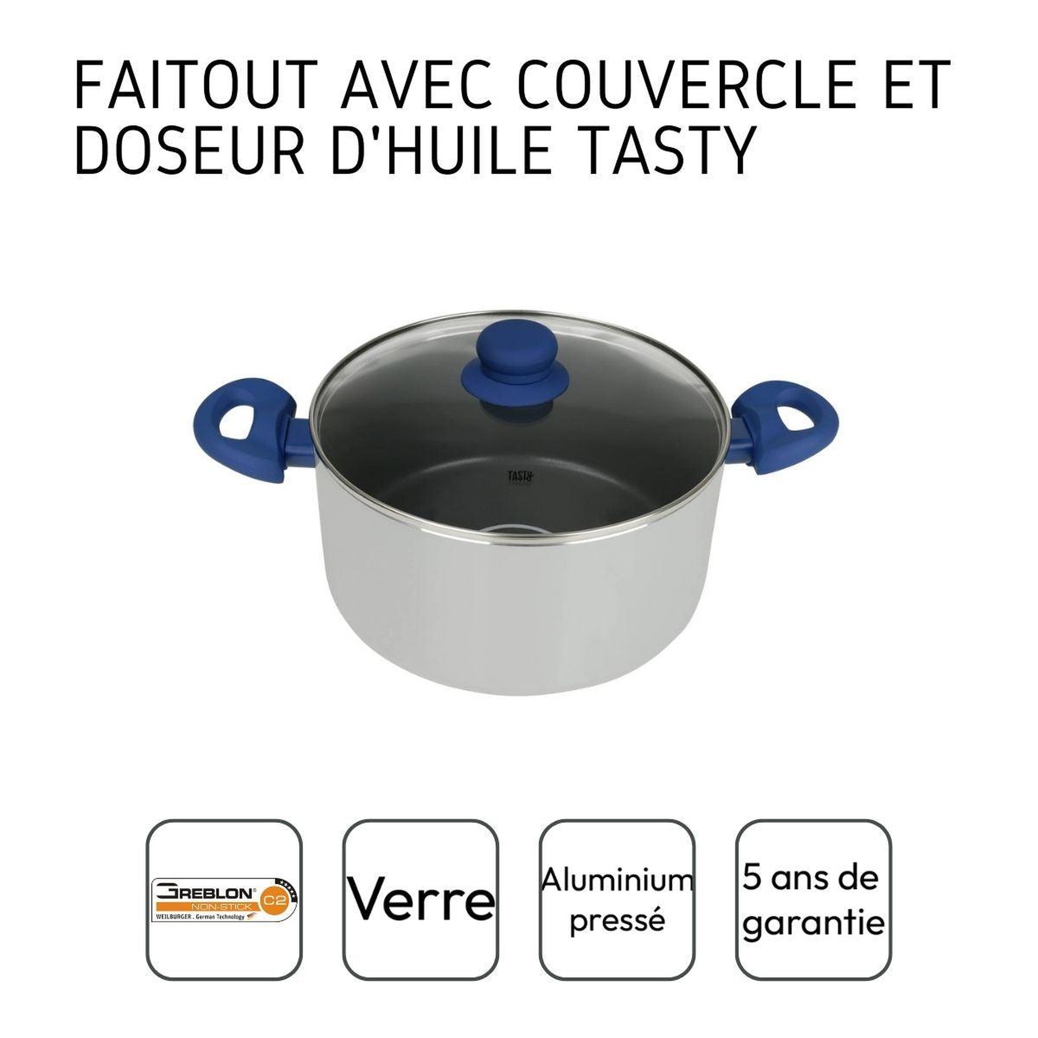 Voir la diapositive 4 : TASTY Faitout avec dosage d'huile et couvercle 24 cm tasty casserole