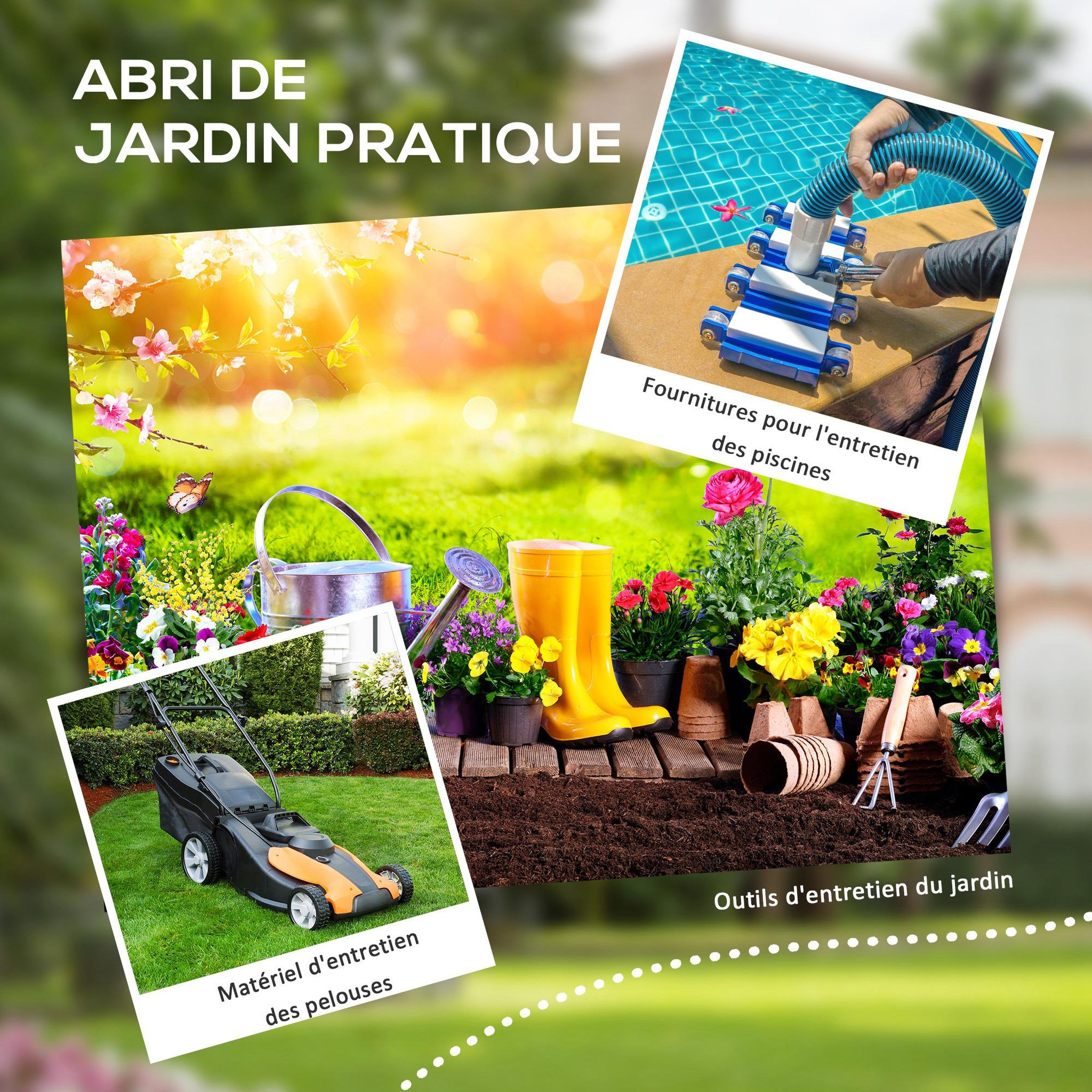 Voir la diapositive 3 : OUTSUNNY Abri de jardin cabanon 2,12 m² - 2 portes, fenêtre, aération, toit double pente - résine PP gris