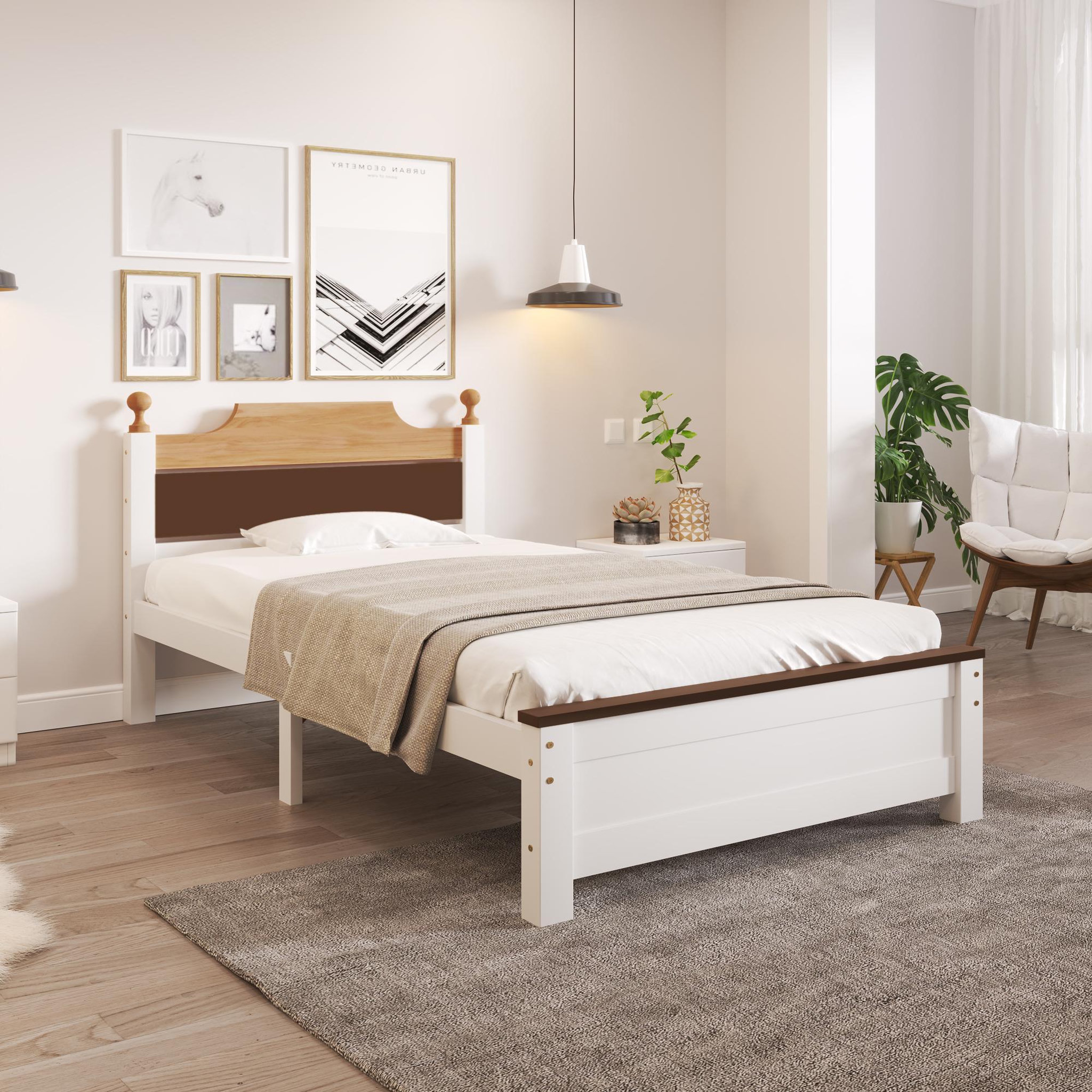 Voir la diapositive 5 : MERAX Lit simple 90x200cm bois et mdf coloris blanc