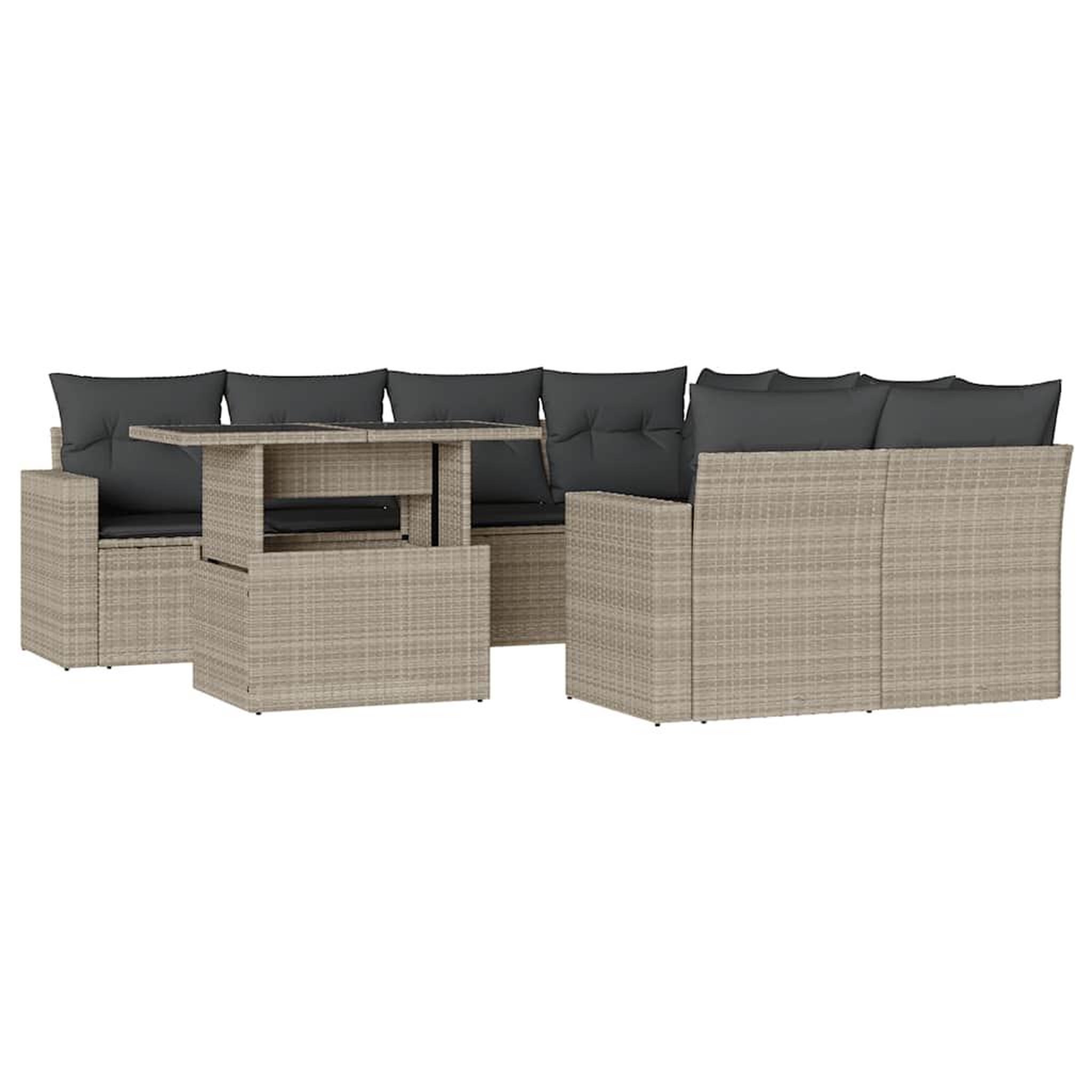Voir la diapositive 2 : VIDAXL Salon de jardin 9 pcs avec coussins gris clair resine tressee