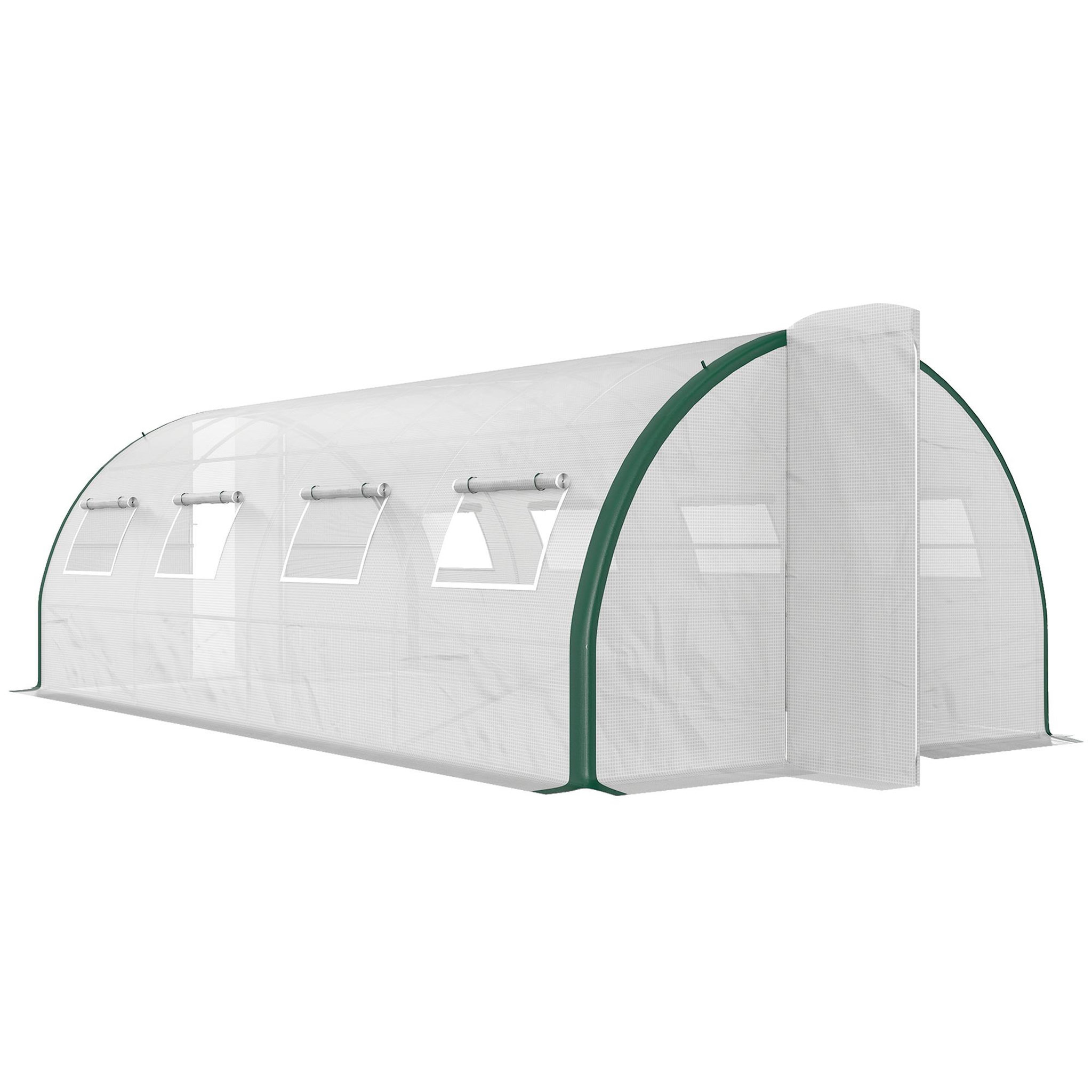 OUTSUNNY Serre de jardin tunnel 18 m² 8 fenêtres 2 portes articulées acier galvanisé pe haute densité blanc