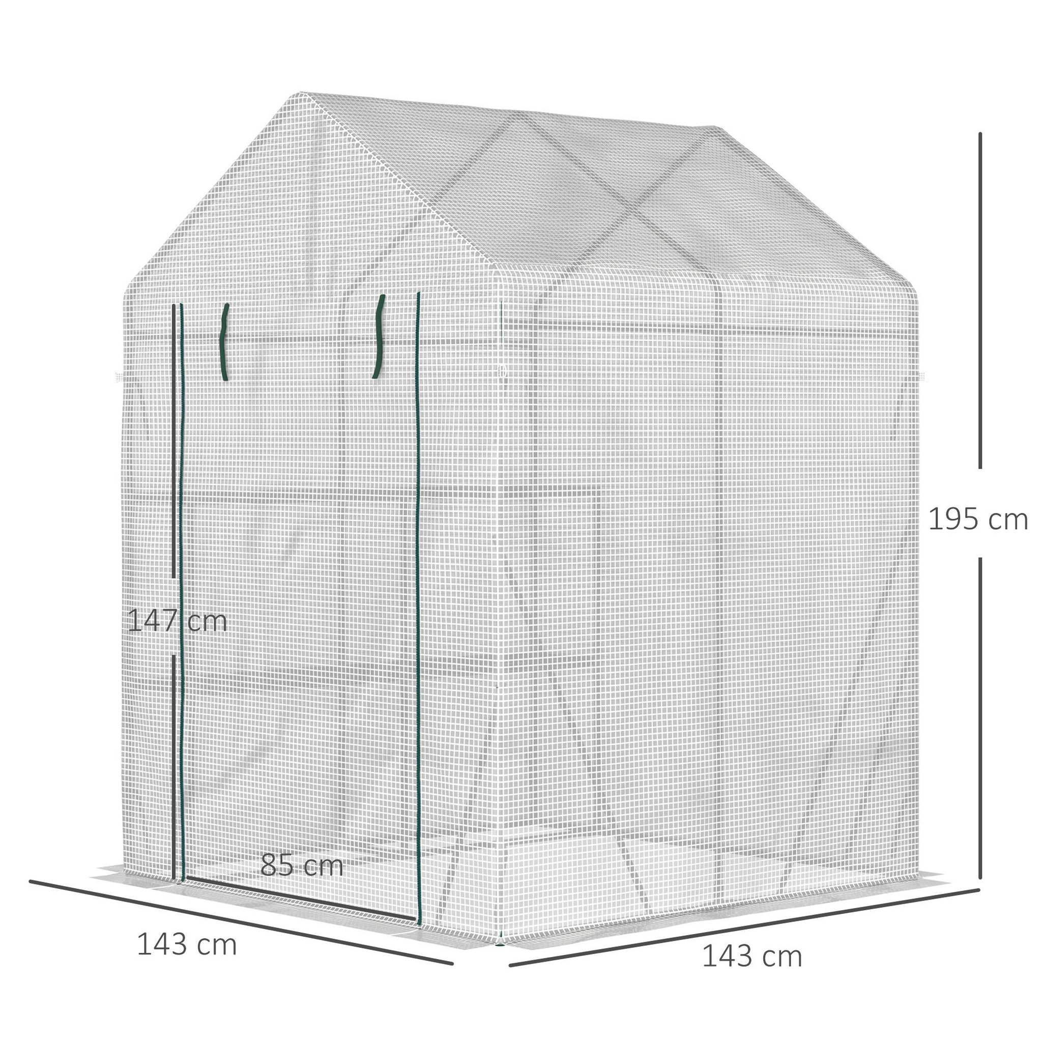 Voir la diapositive 3 : OUTSUNNY Serre de jardin 2 tablettes dim. 1,43l x 1,43l x 1,95h m porte déroulante acier pe haute densité 140 g/m² transparent blanc