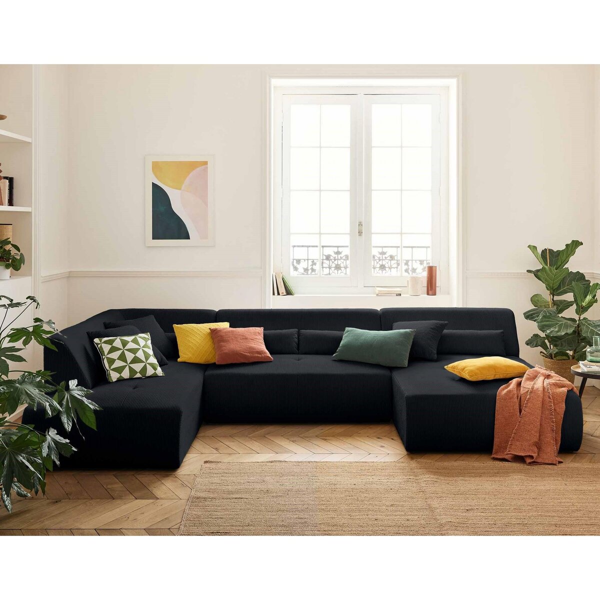 LISA DESIGN Onyx - canapé panoramique modulable d'angle gauche 7 places - en velours côtelé