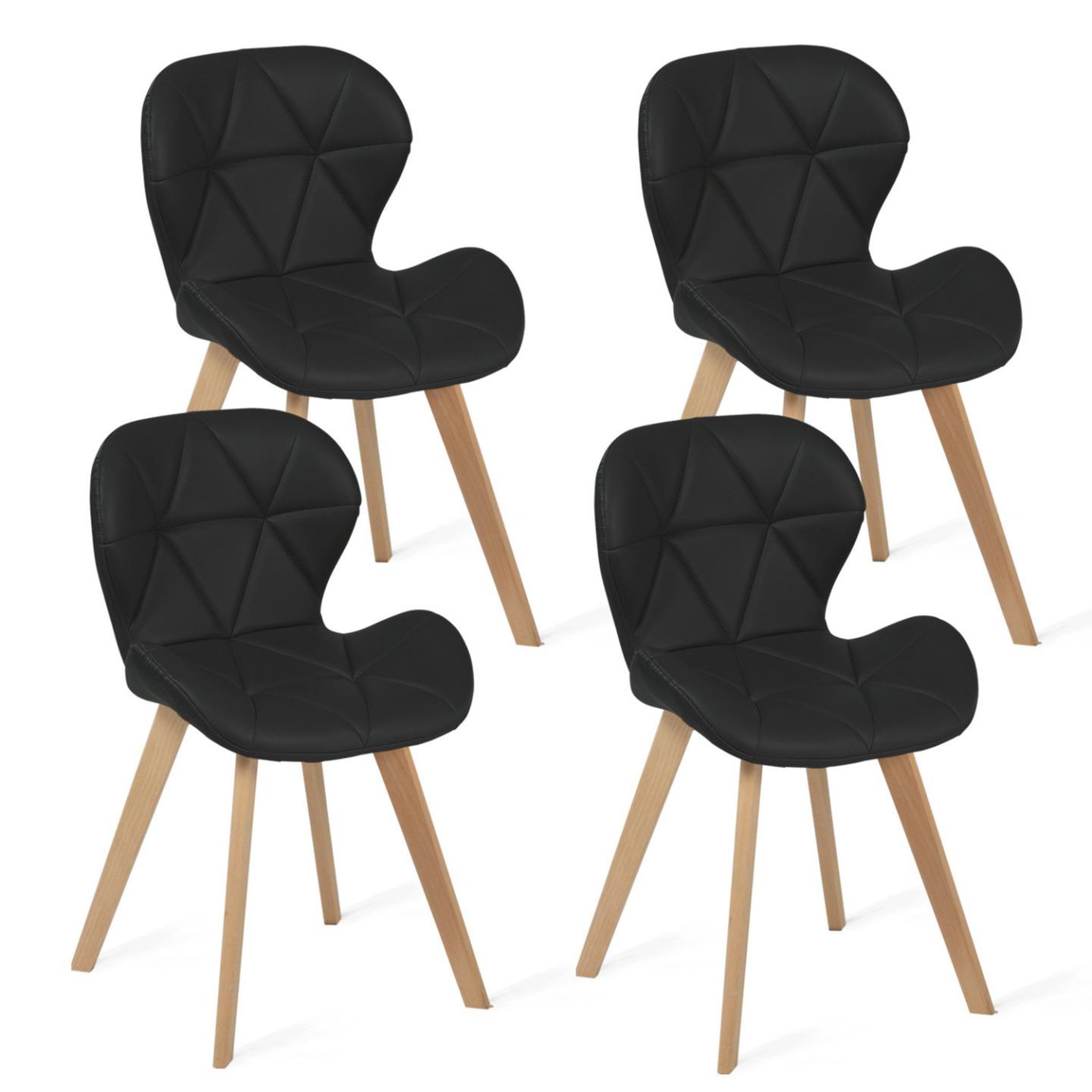 Voir la diapositive 4 : ID MARKET Ensemble table à manger extensible ronde yuna plateau bois et pied filaire en métal 110-150 cm et 4 chaises robine en pu noires
