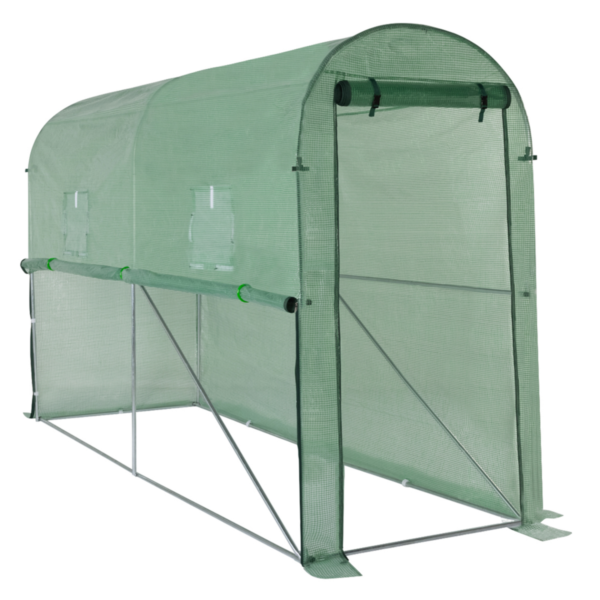 ID MARKET Serre à tomates relevable 3m² verte 2 fenêtres avec moustiquaire et porte zippée