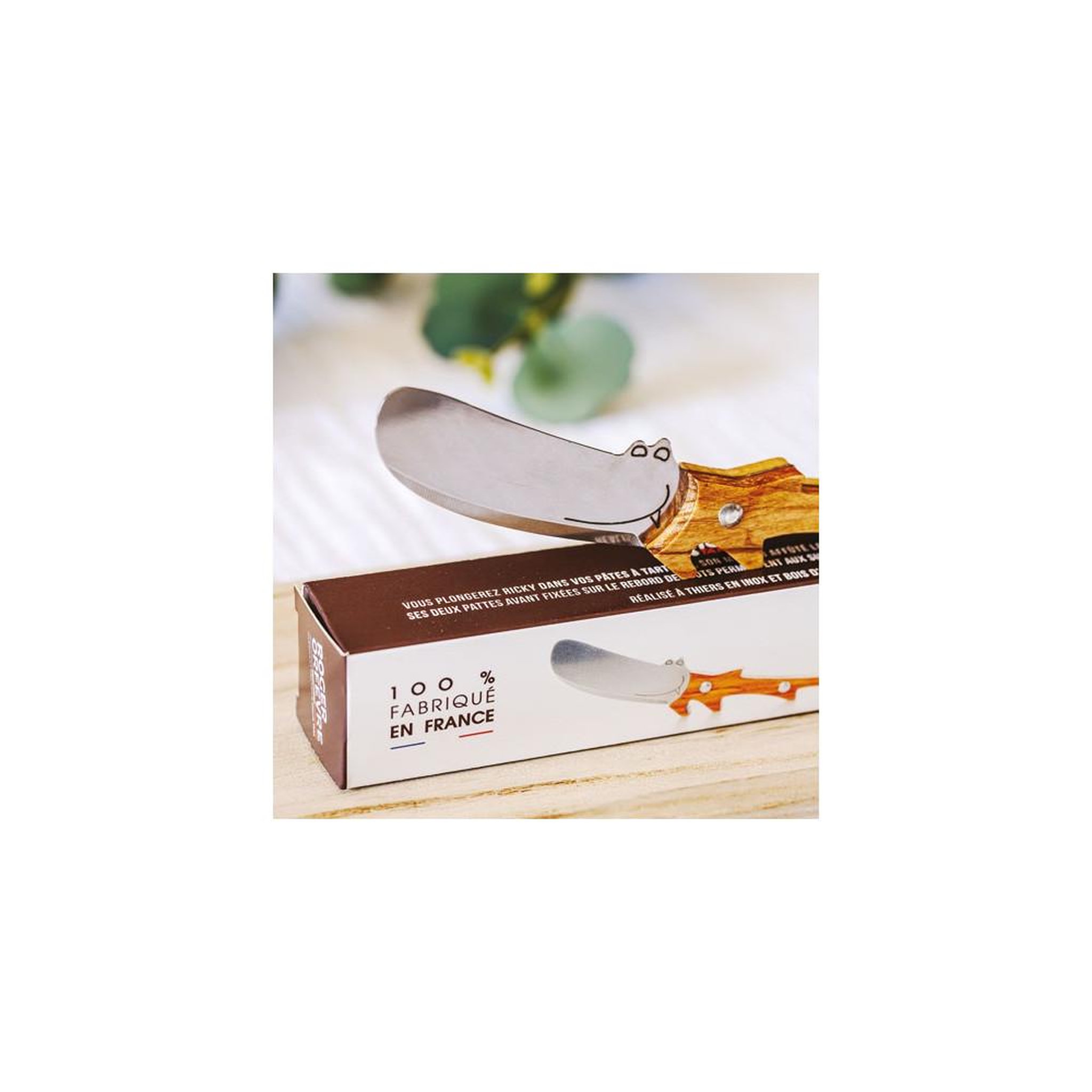 Voir la diapositive 3 : Roger orfevre Couteau tartine et beurrier 17 cm lame inox manche en bois d'olivier