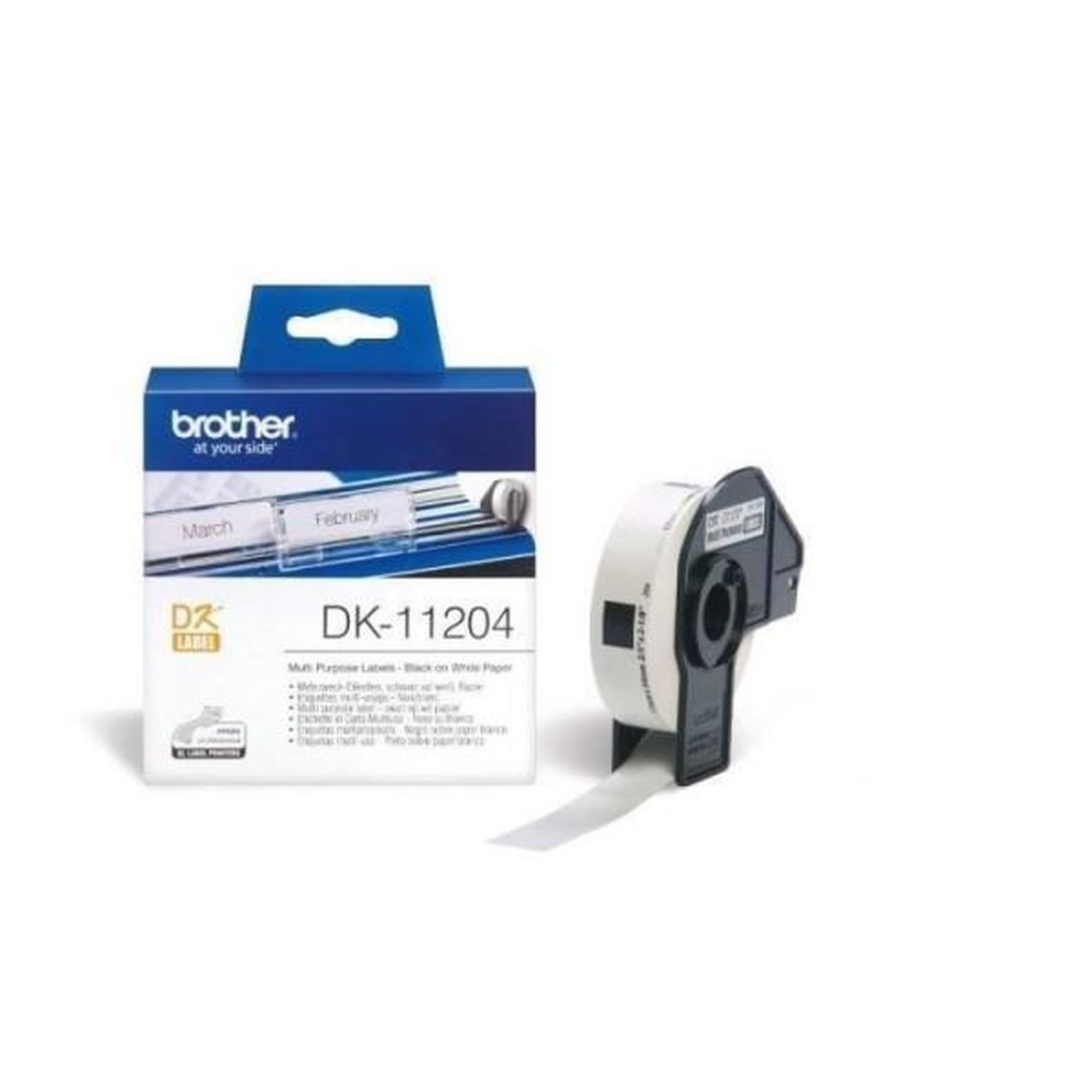 Voir la diapositive 1 : Brother Rouleau d'étiquettes Brother DK-11204 17 x 54 mm, 400 étiquettes blanches