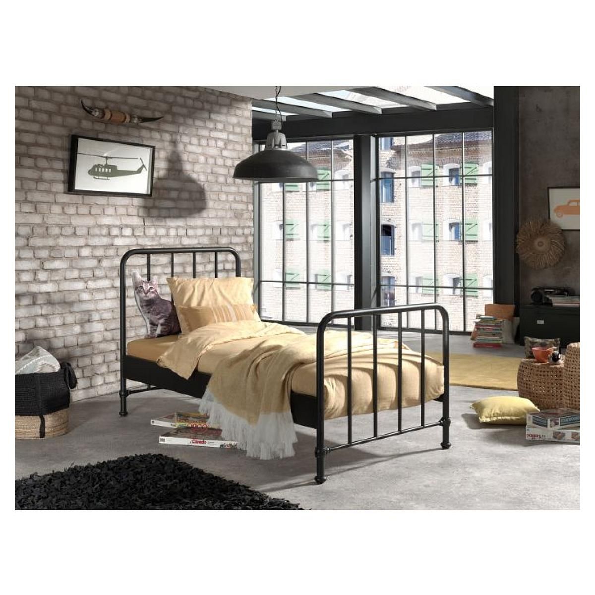 Vipack Lit et chevet Bronxx 90x200 noir