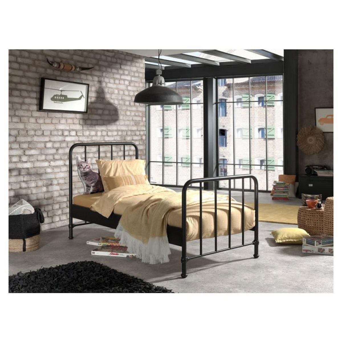 Vipack Lit et chevet Bronxx 90x200 noir