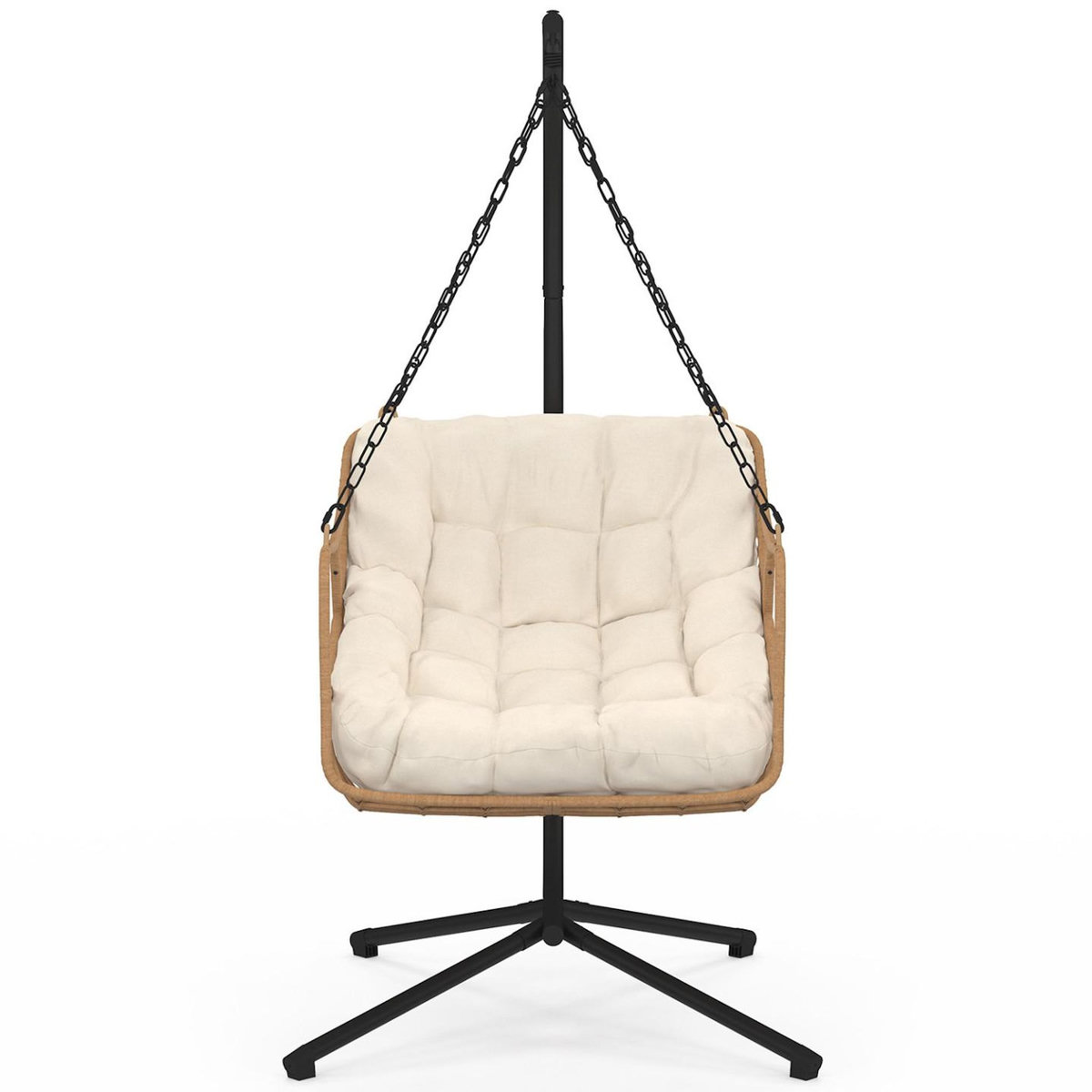 ID MARKET Fauteuil suspendu relax LOA ajouré effet rotin avec coussin écru