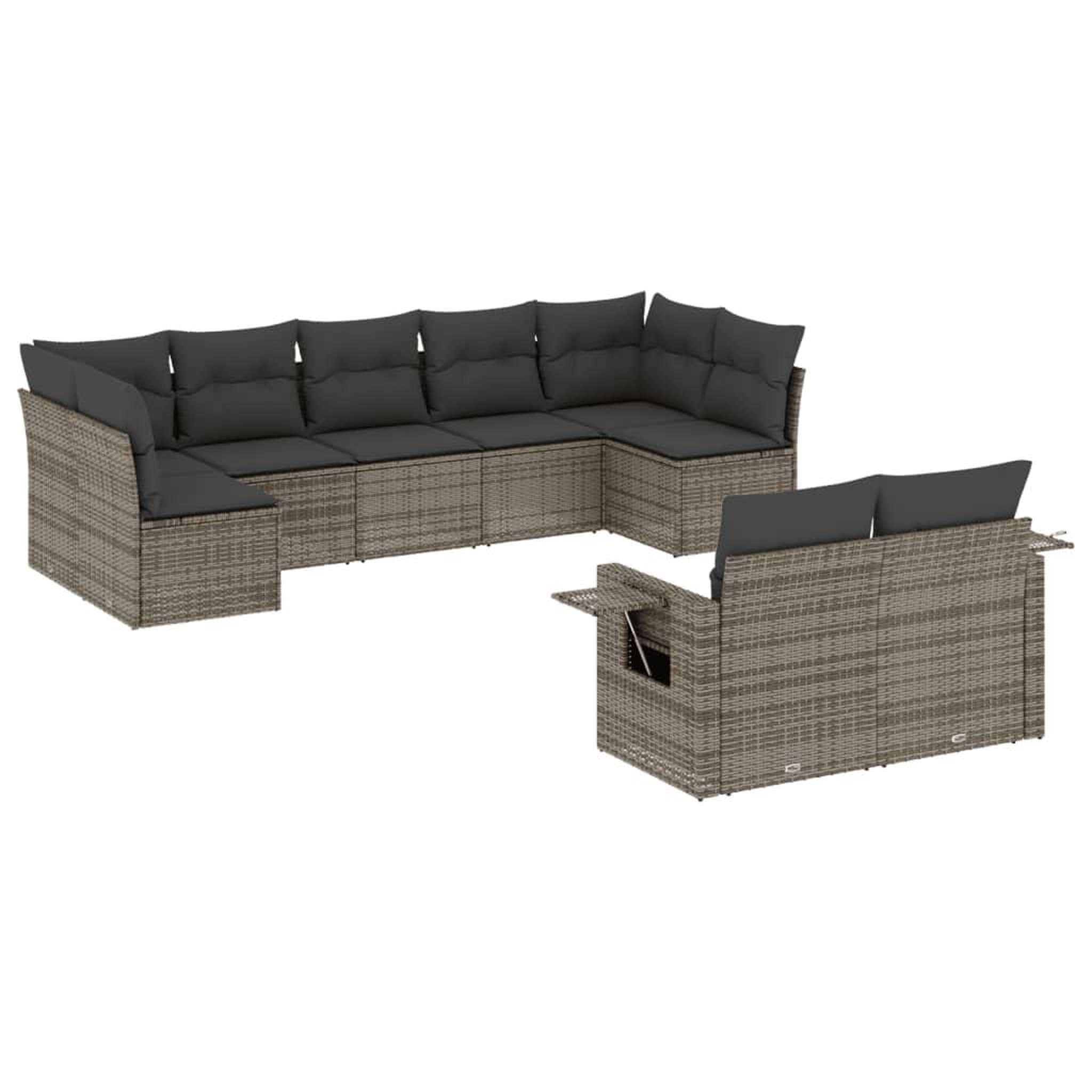 Voir la diapositive 2 : VIDAXL Salon de jardin 9 pcs avec coussins gris resine tressee
