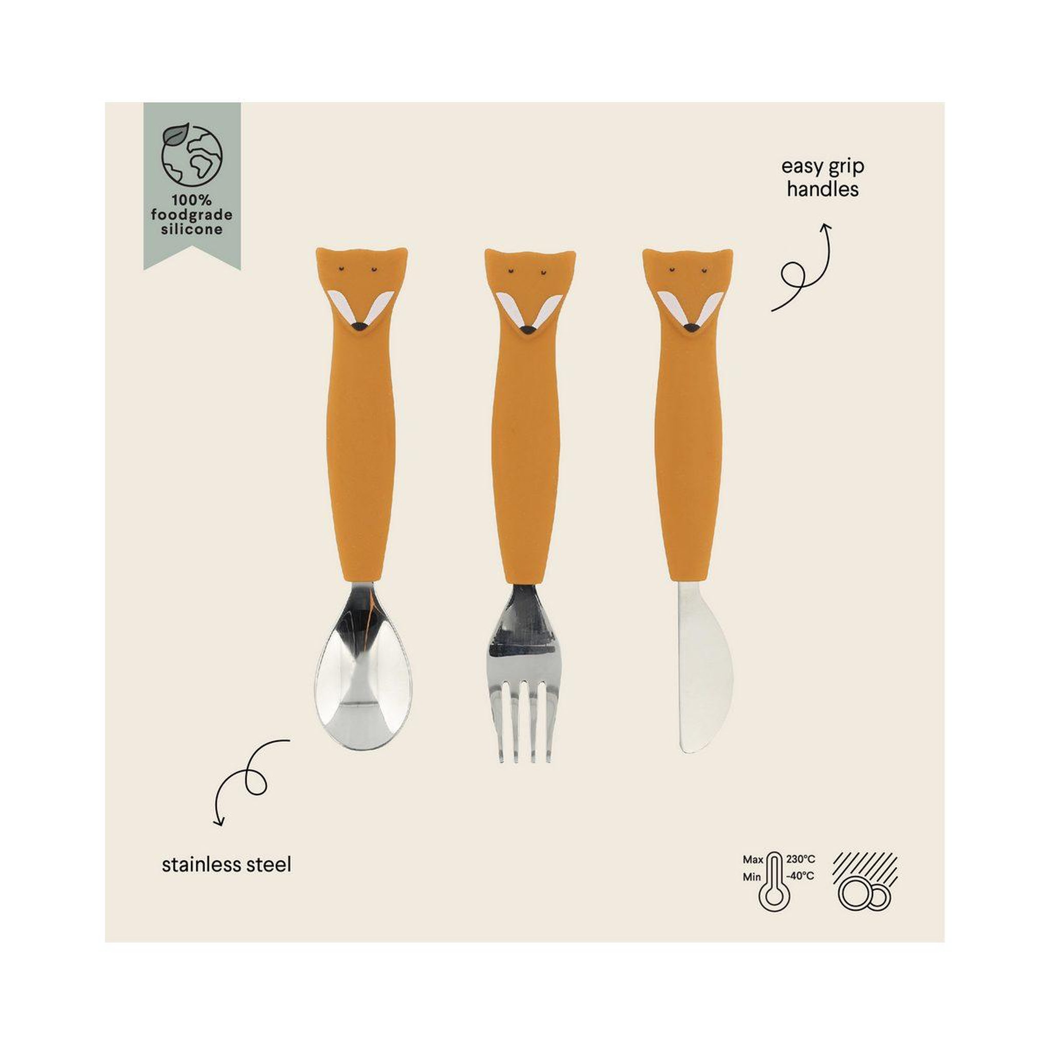 Voir la diapositive 2 : Trixie Couverts 3 pieces en silicone - mr fox - trixie