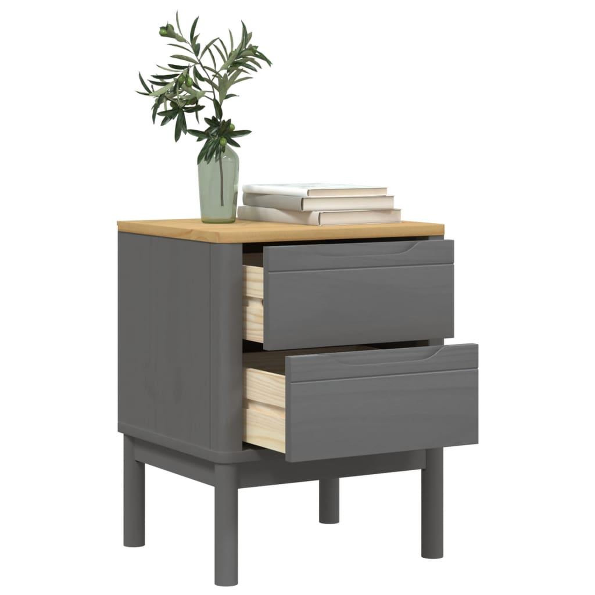 Voir la diapositive 4 : VIDAXL Table de chevet FLORO gris 45x39x57 cm bois de pin massif