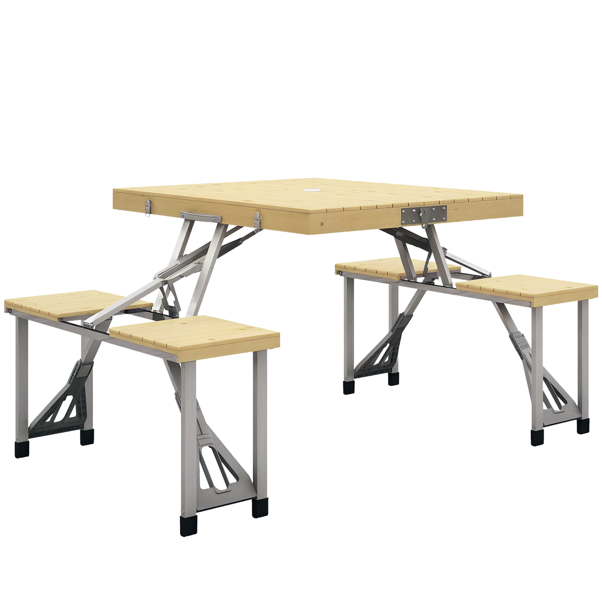 OUTSUNNY Ensemble table et chaise de camping pliable forme valise alu bois