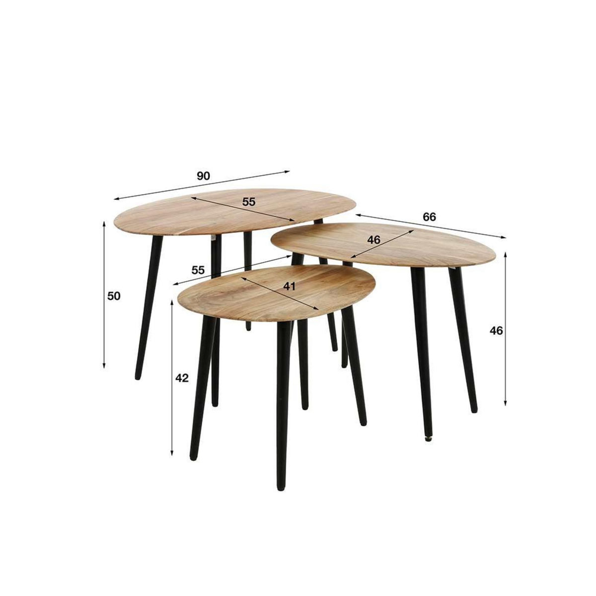 LISA DESIGN Kota - lot de 3 tables basses - bois massif d'acacia