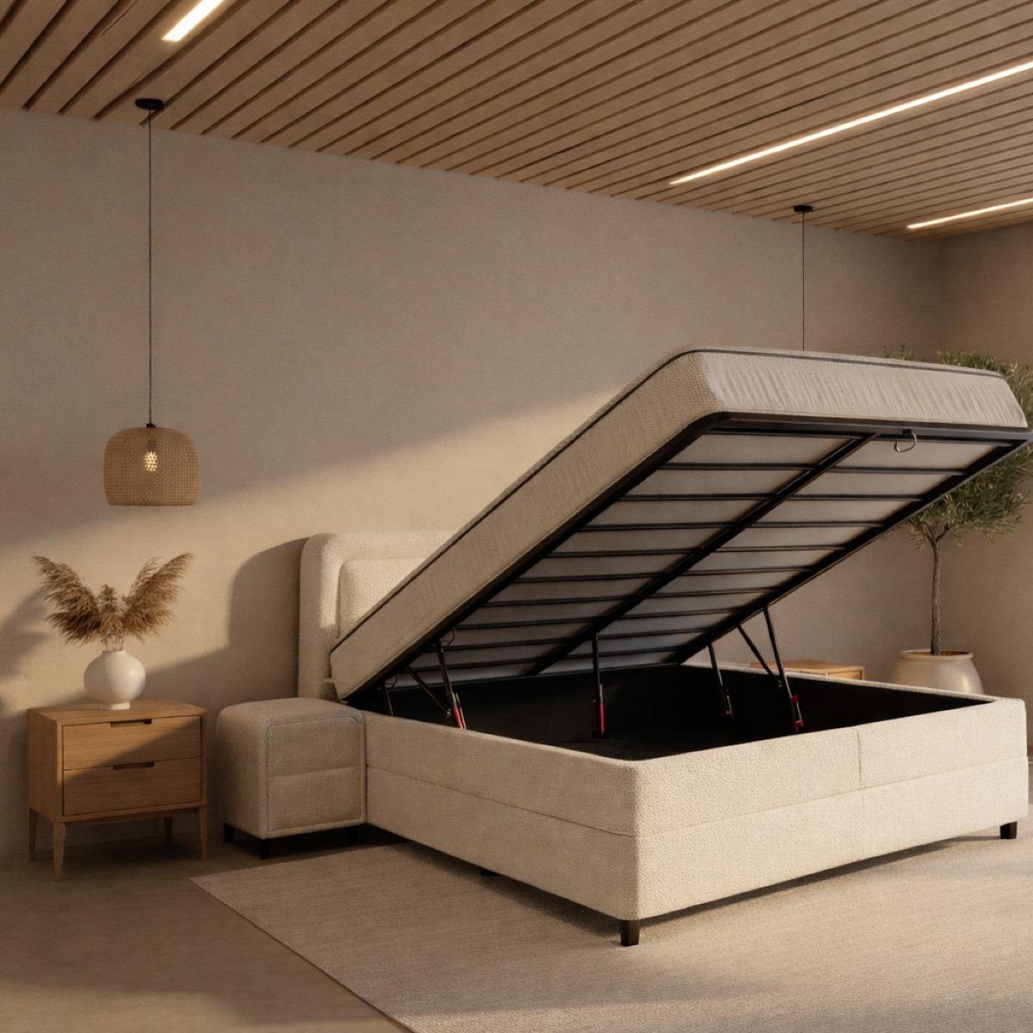 Voir la diapositive 5 : JLC KREATION Lit coffre 160cm en tissu + matelas + surmatelas kapy