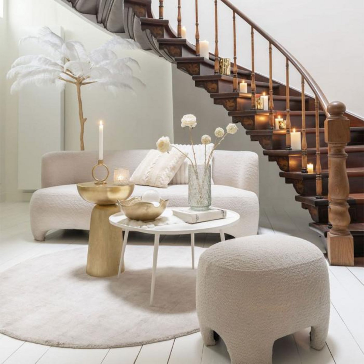 Paris Prix Arbre Déco en Métal  Plumes  190cm Or & Blanc