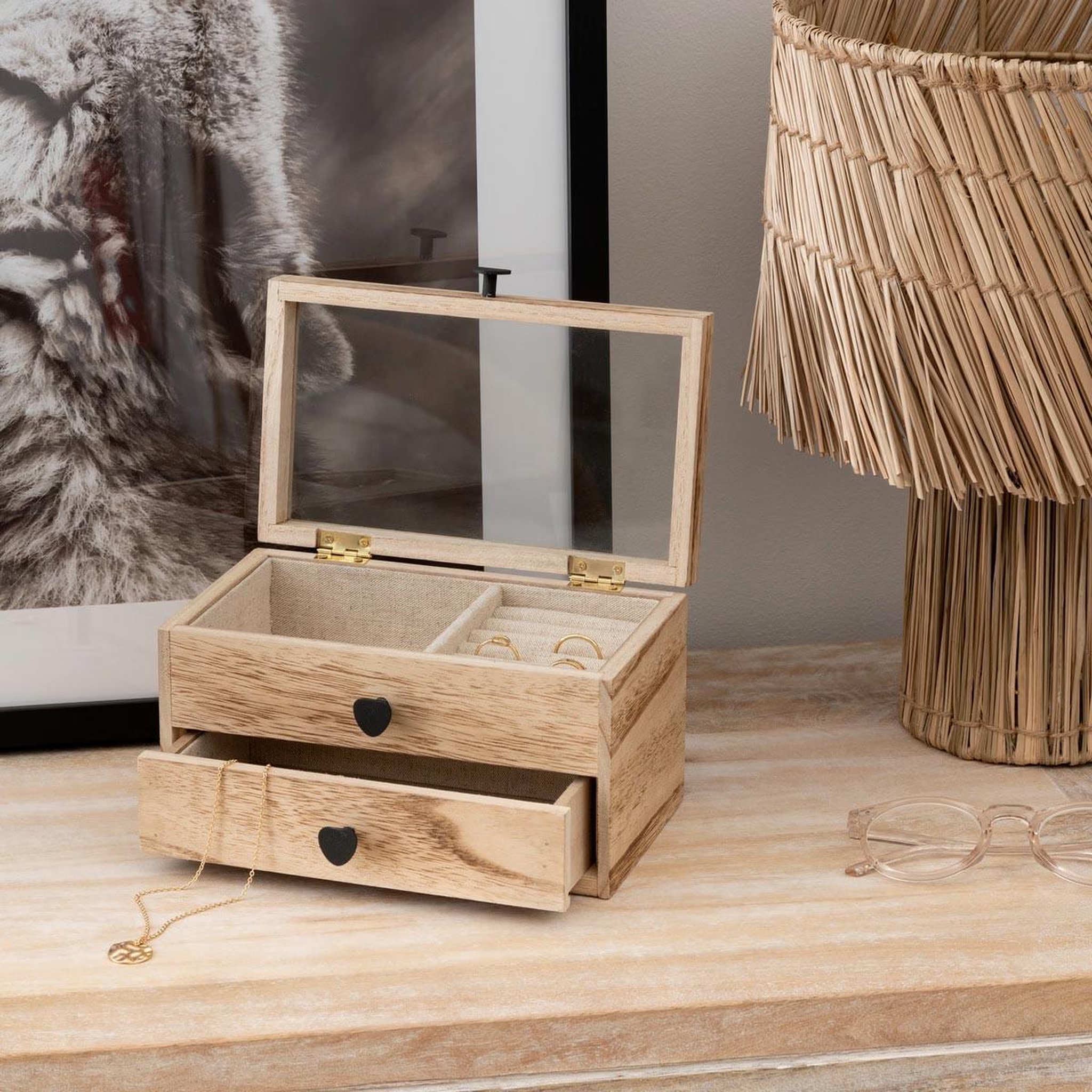 Voir la diapositive 5 : ATMOSPHERA Boîte à bijoux en bois  inuit dreams  19cm naturel