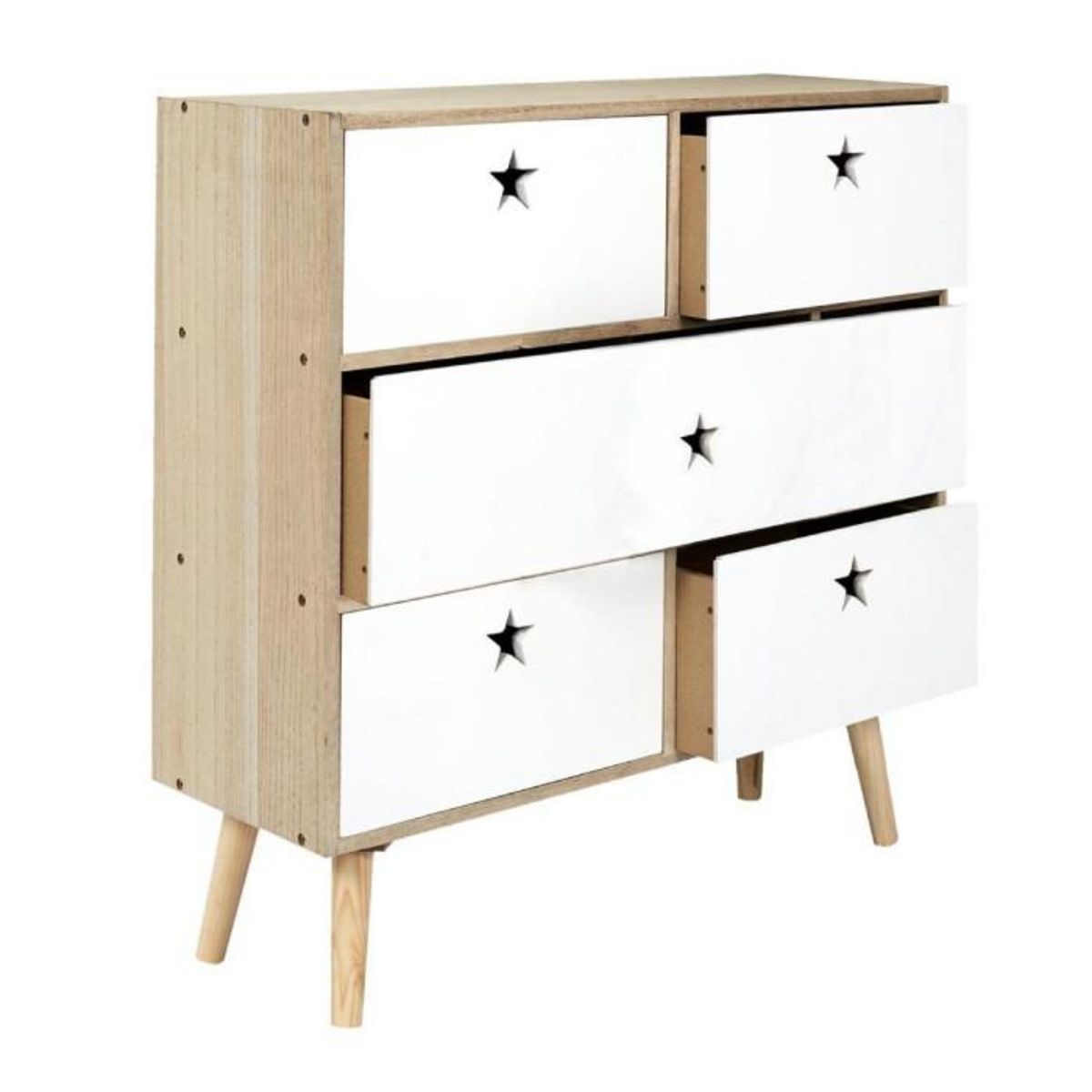 Paris Prix Commode 5 Tiroirs  Star  70cm Blanc & Beige