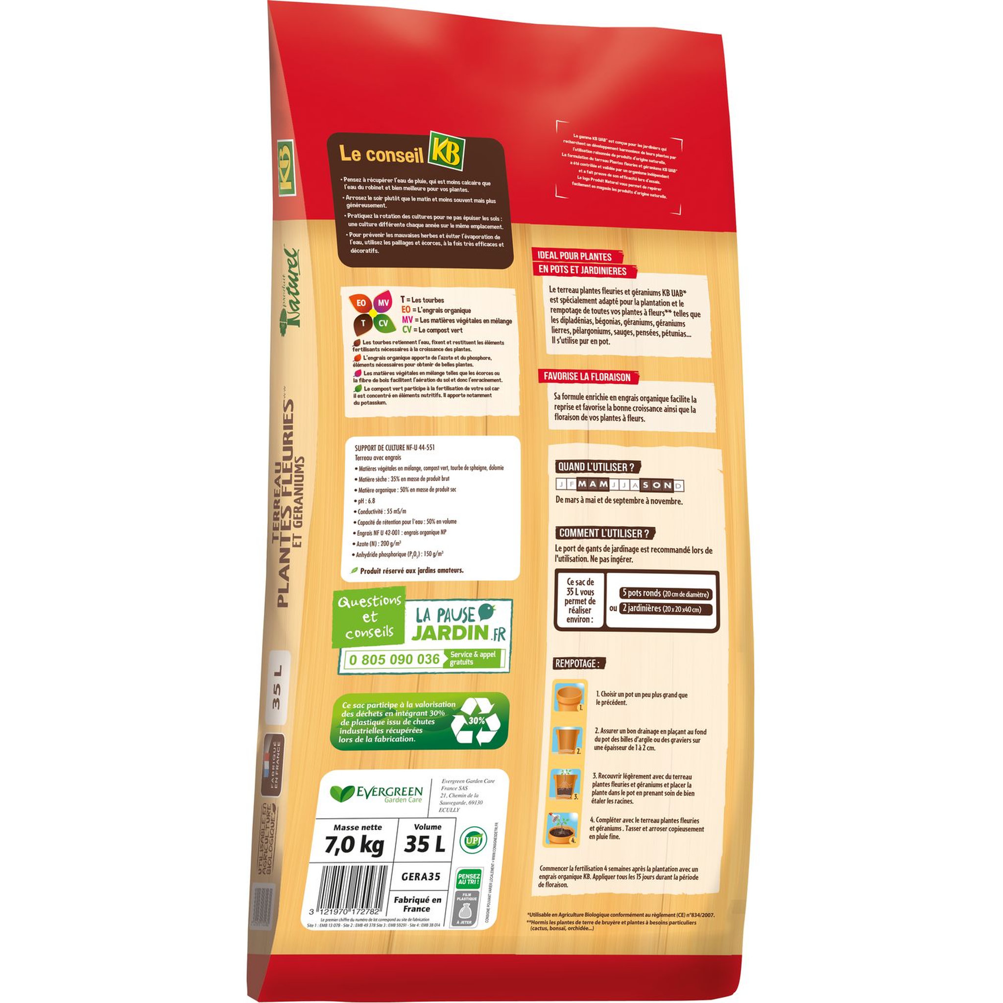Voir la diapositive 2 : KB TERREAU PLANTES FLEURIES,GERANIUM UAB 35L