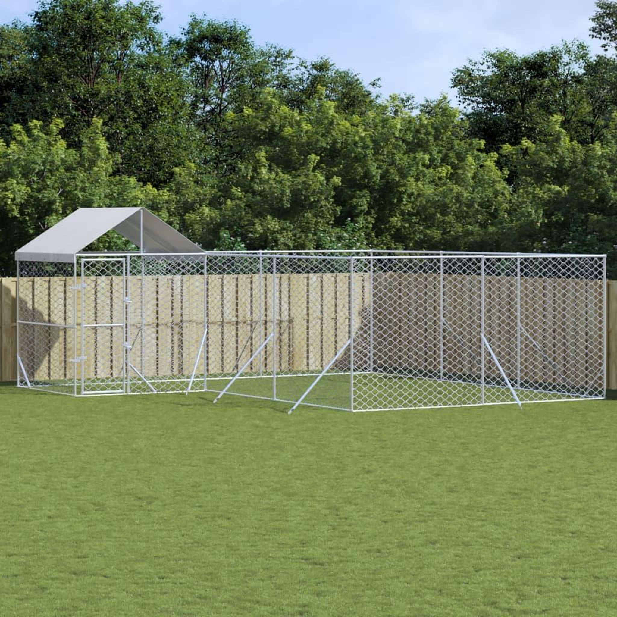 VIDAXL Chenil d'exterieur pour chiens avec toit argente 6x6x2,5 m