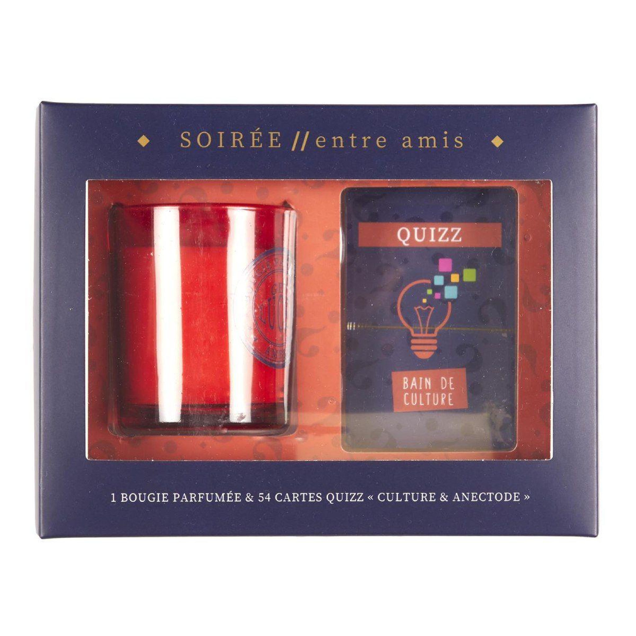 Voir la diapositive 1 : The Home Deco Factory Coffret bougie parfumée & cartes  quizz  7cm ambre
