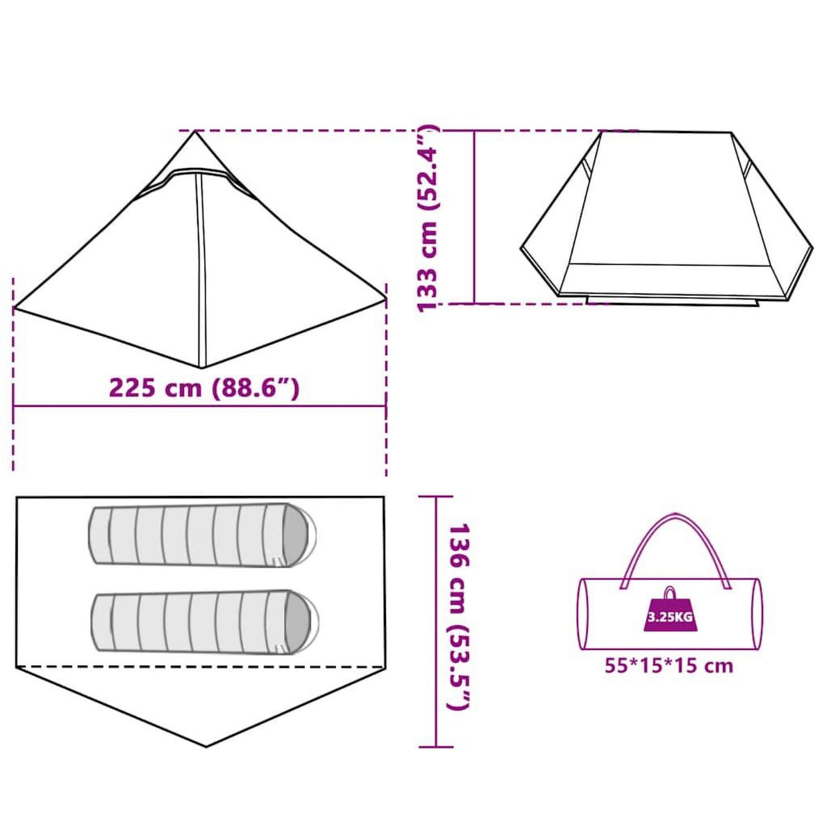 VIDAXL Tente de camping 2 personnes gris impermeable