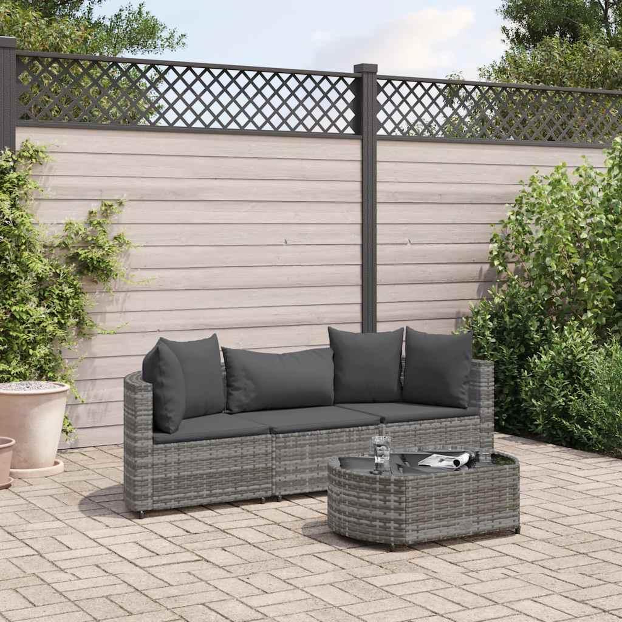VIDAXL Salon de jardin 4 pcs avec coussins gris resine tressee